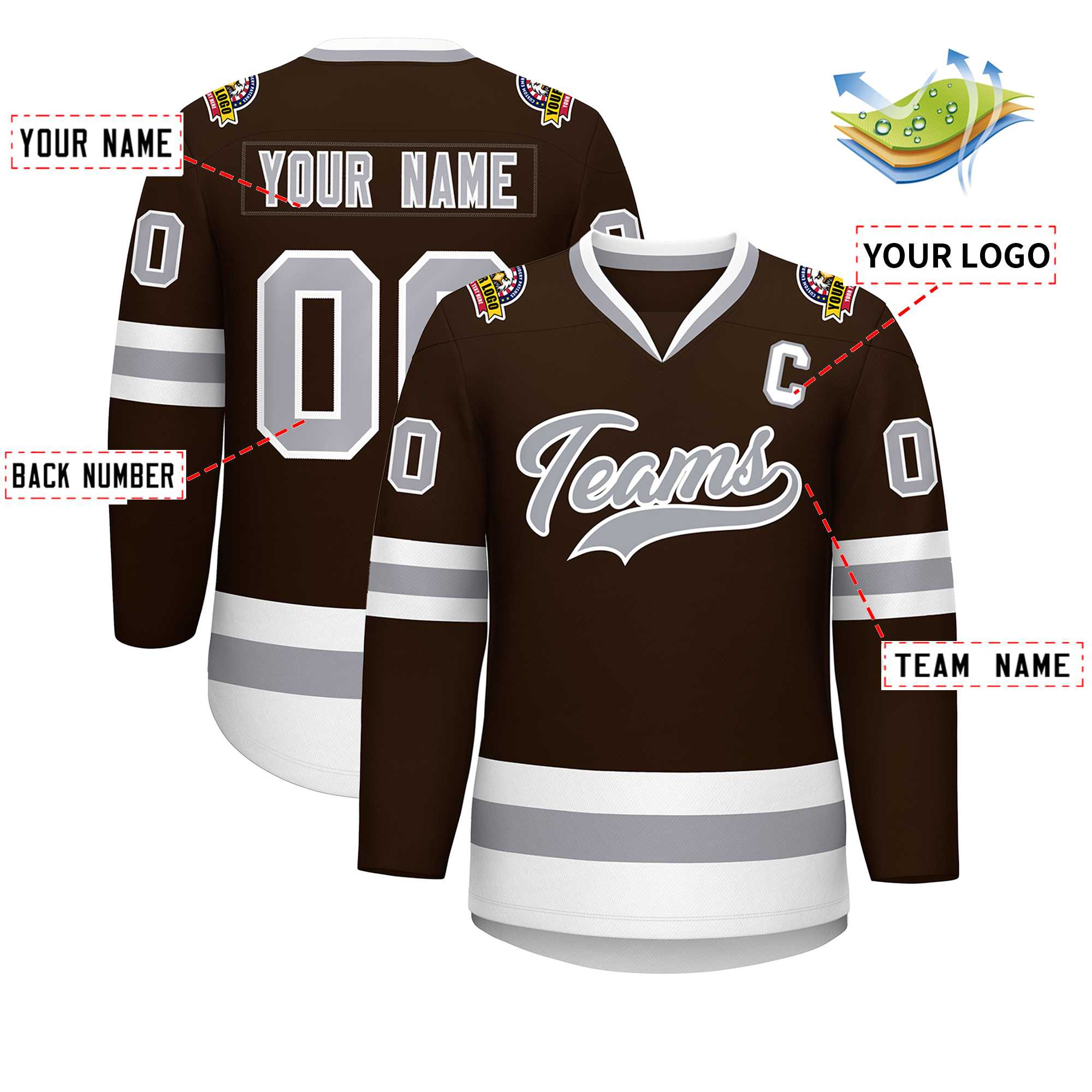 Custom Brown Gray-White Classic Style Hockey Jersey | KXKSHOP