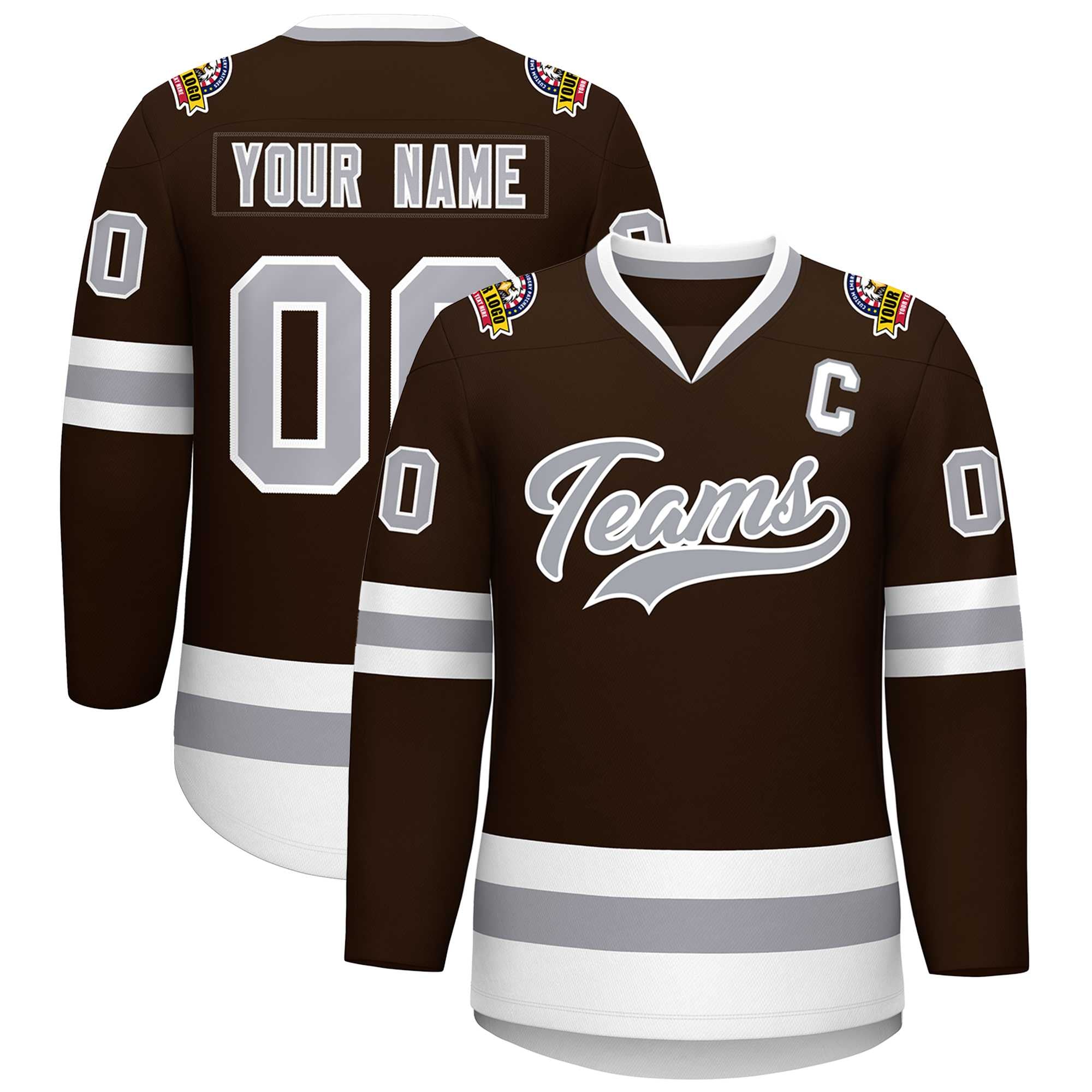 Custom Brown Gray-White Classic Style Hockey Jersey | KXKSHOP