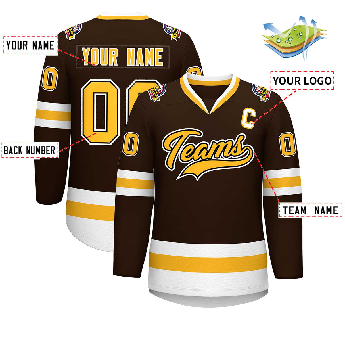 Custom Brown Gold Black-White Classic Style Hockey Jersey | KXKSHOP