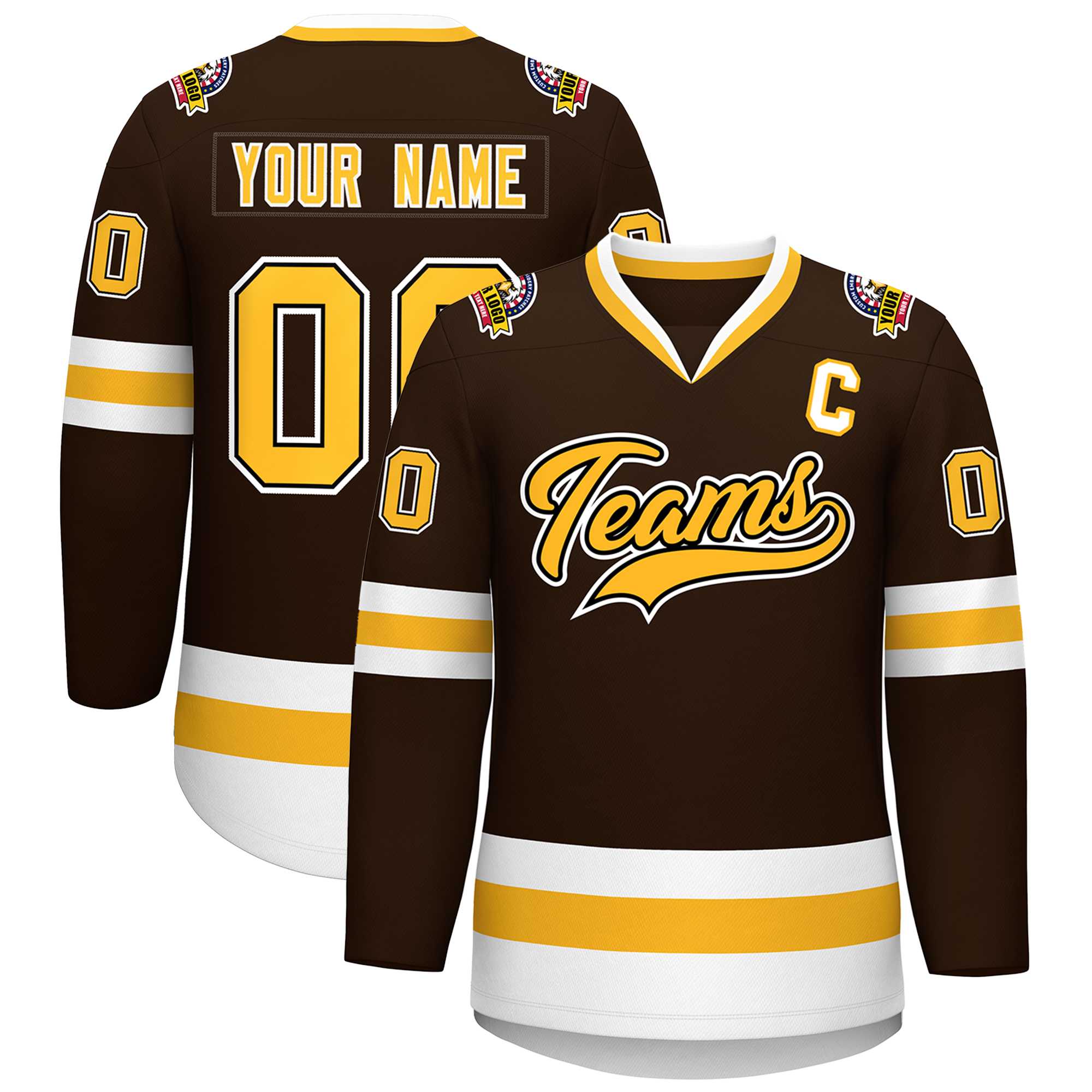 Custom Brown Gold Black-White Classic Style Hockey Jersey | KXKSHOP