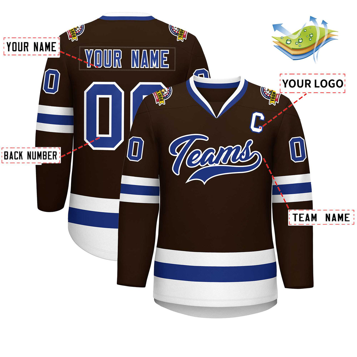 Custom Brown Royal-White Classic Style Hockey Jersey | KXKSHOP