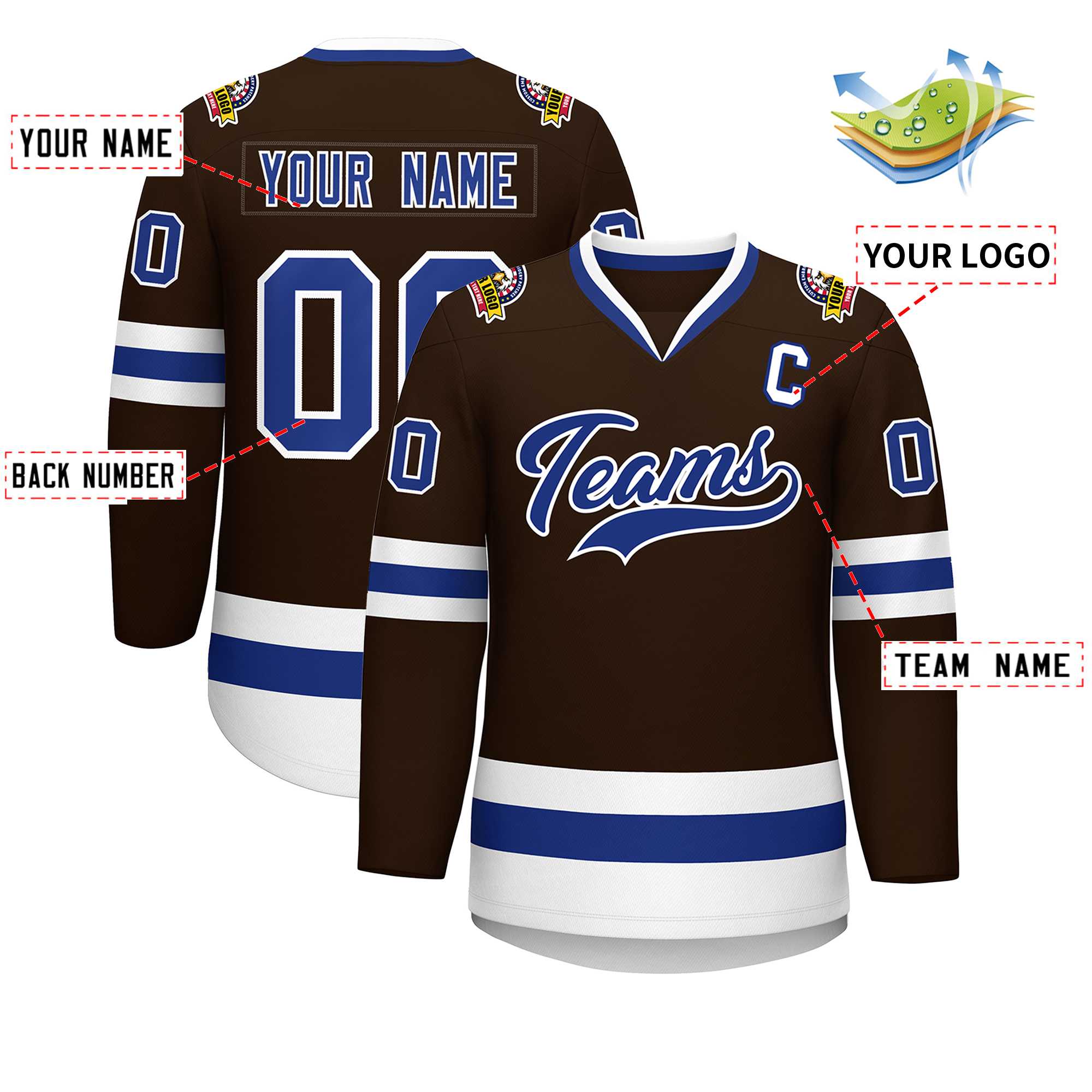 Custom Brown Royal-White Classic Style Hockey Jersey | KXKSHOP
