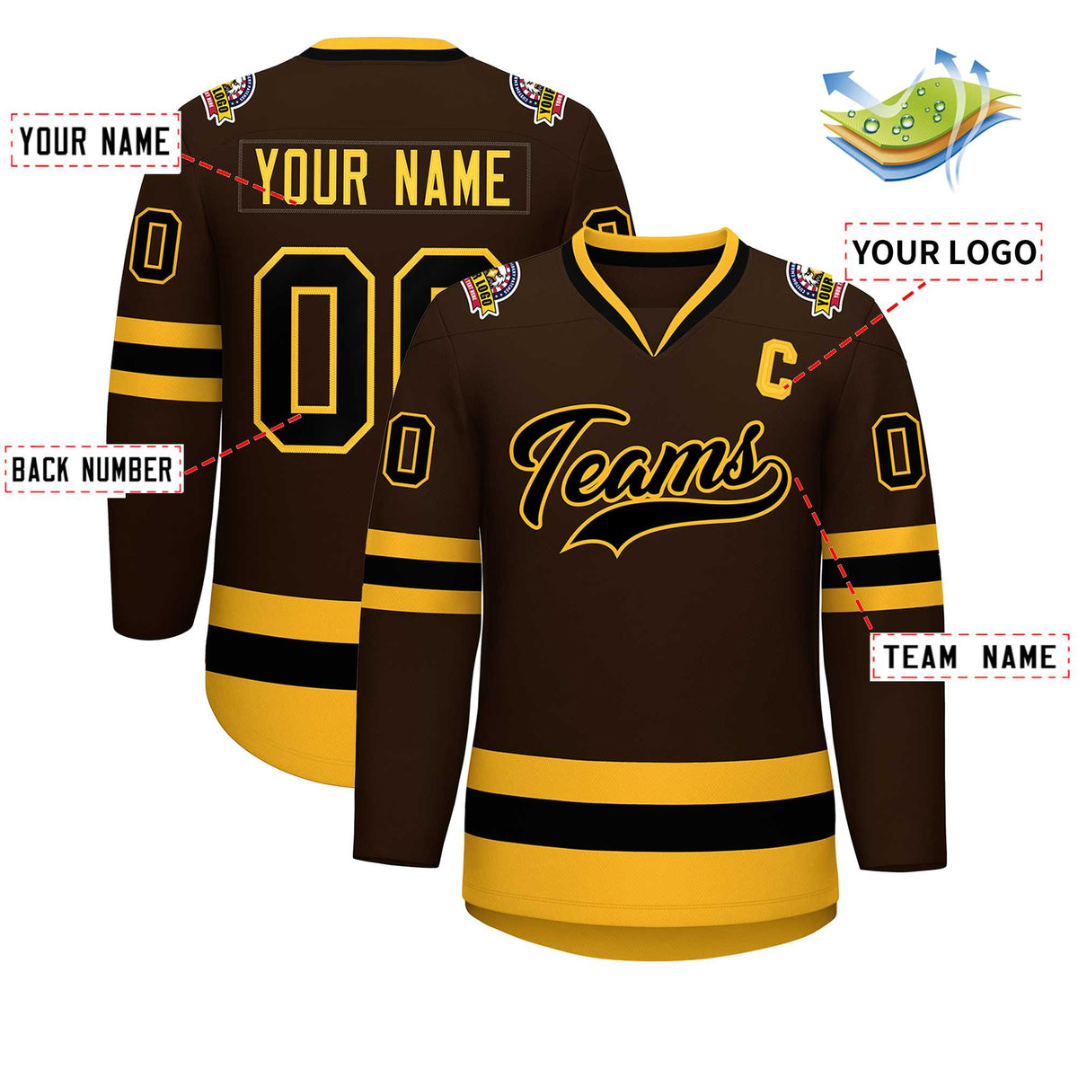 Custom Brown Black-Gold Classic Style Hockey Jersey | KXKSHOP
