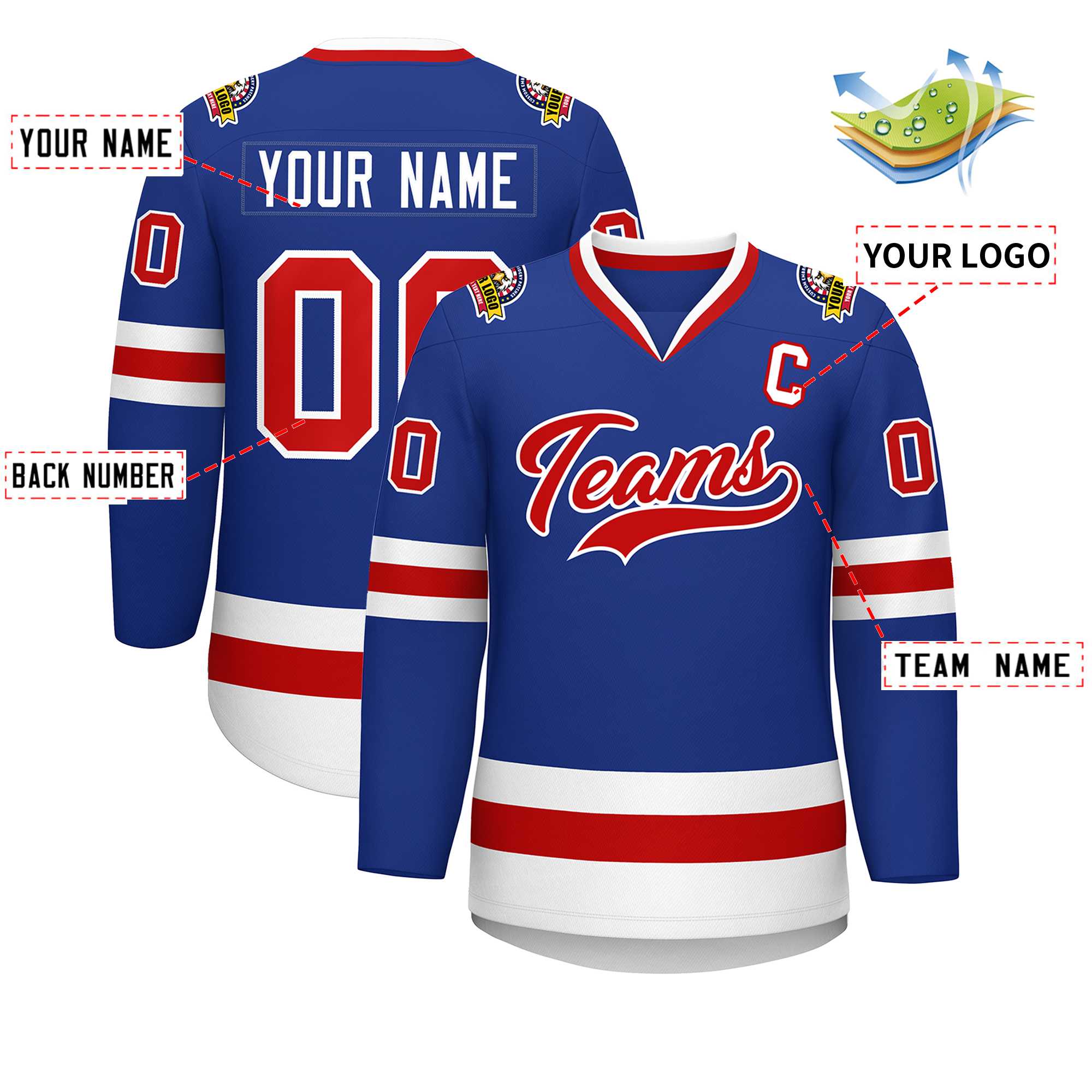 Custom Royal Red-White Classic Style Hockey Jersey | KXKSHOP