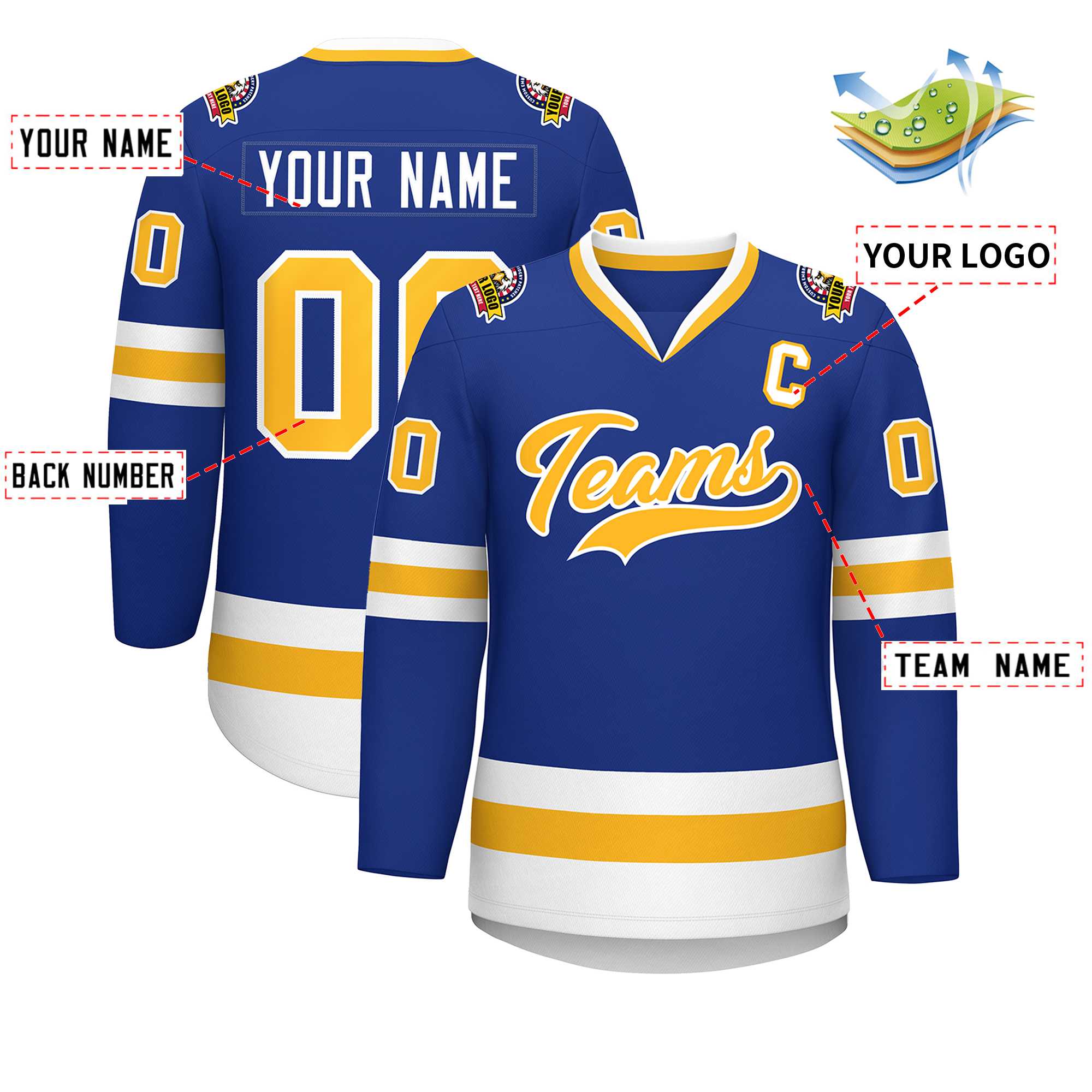 Custom Royal Gold-White Classic Style Hockey Jersey | KXKSHOP