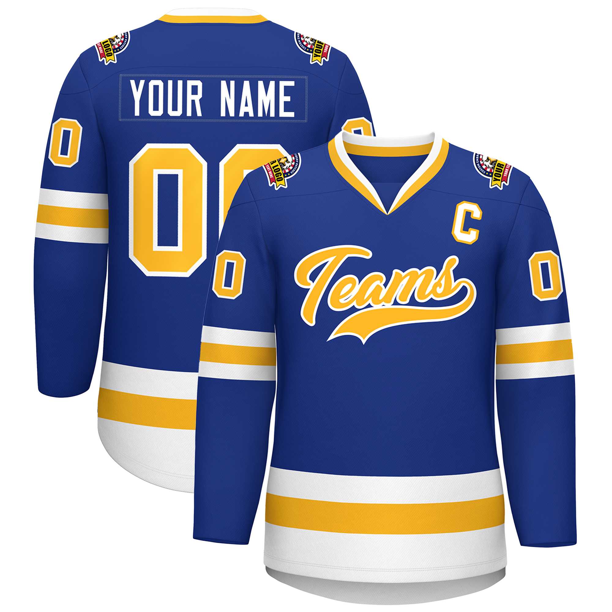 Custom Royal Gold-White Classic Style Hockey Jersey | KXKSHOP