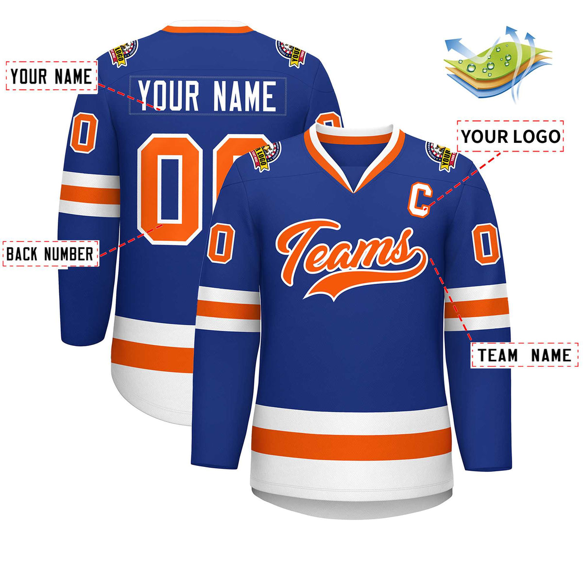 Custom Royal Orange-White Classic Style Hockey Jersey | KXKSHOP