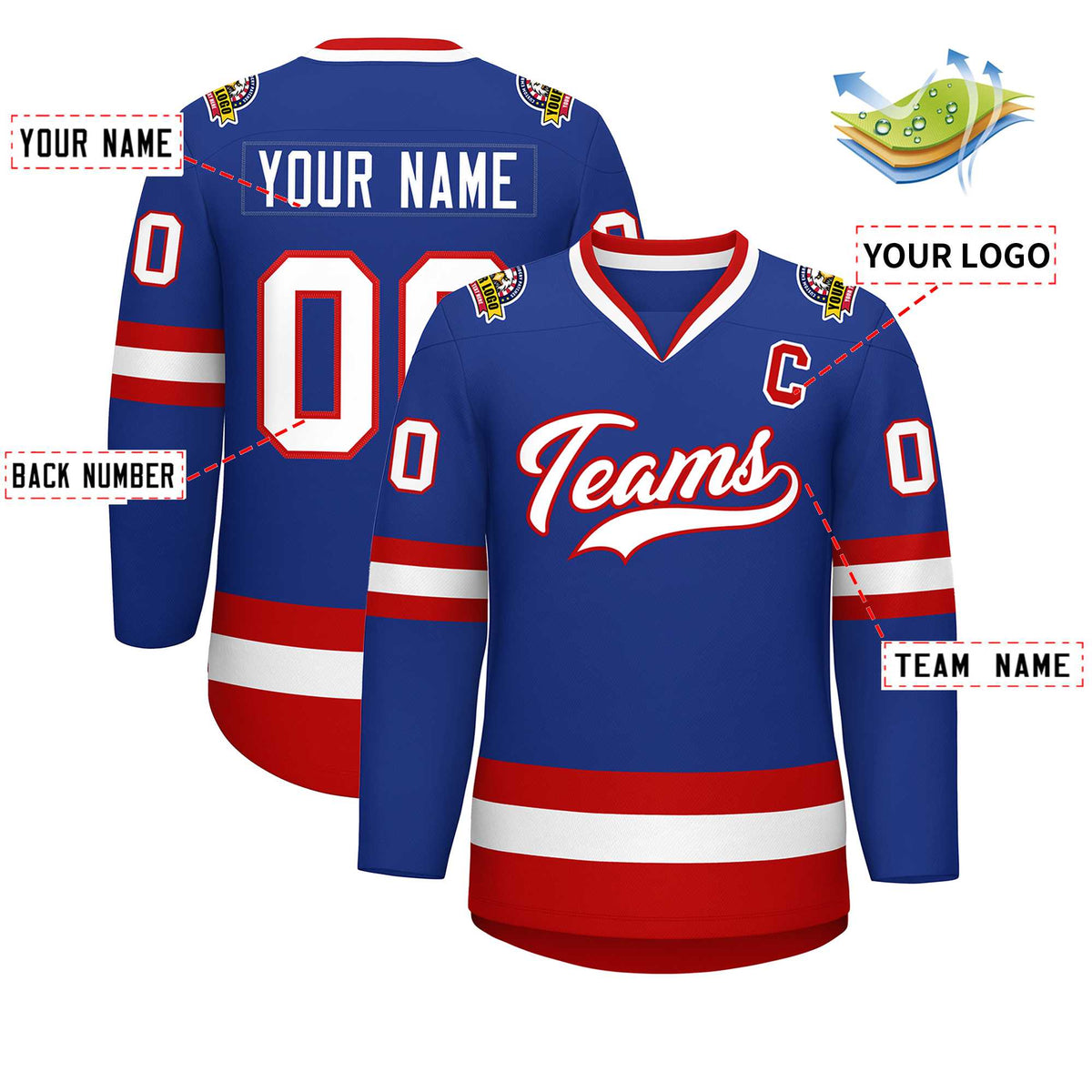 Custom Royal White-Red Classic Style Hockey Jersey | KXKSHOP
