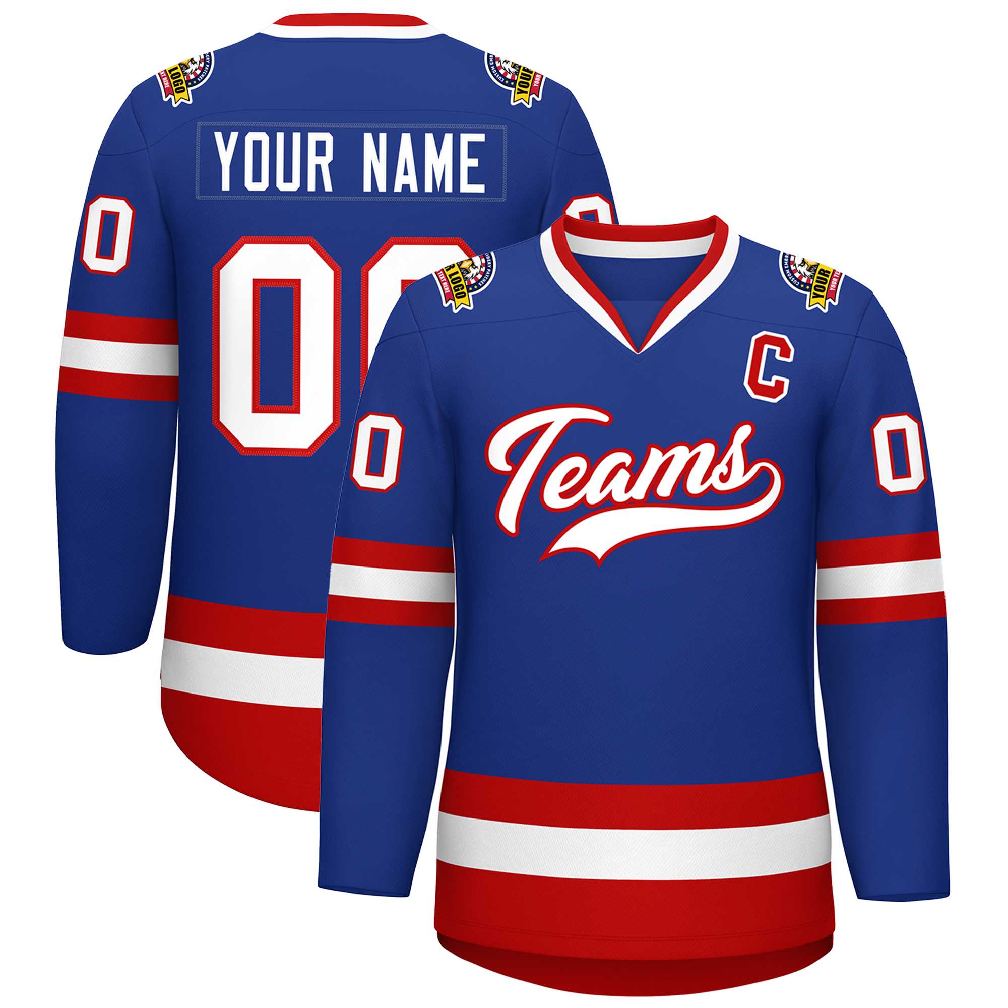Custom Royal White-Red Classic Style Hockey Jersey | KXKSHOP