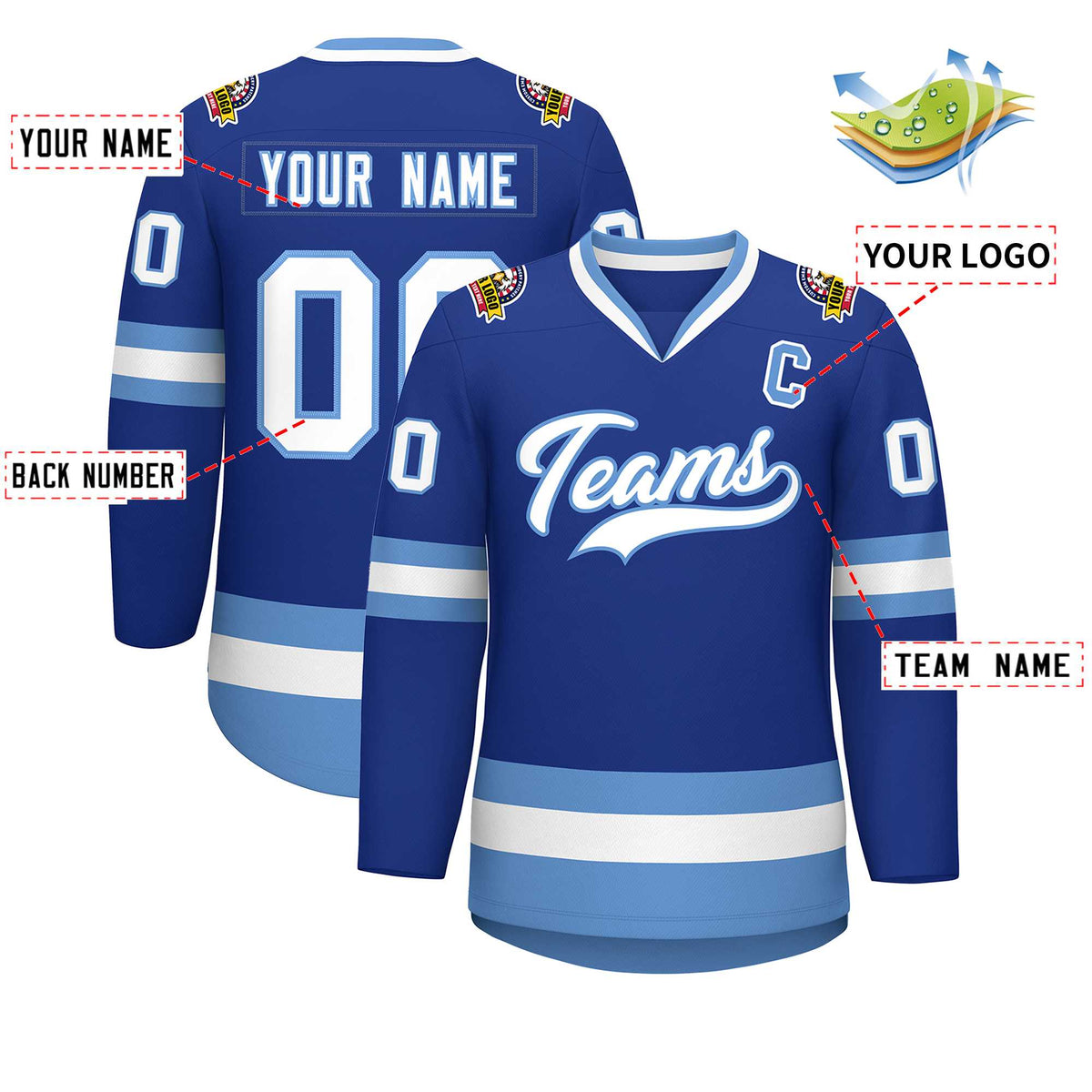Custom Royal White-Light Blue Classic Style Hockey Jersey | KXKSHOP