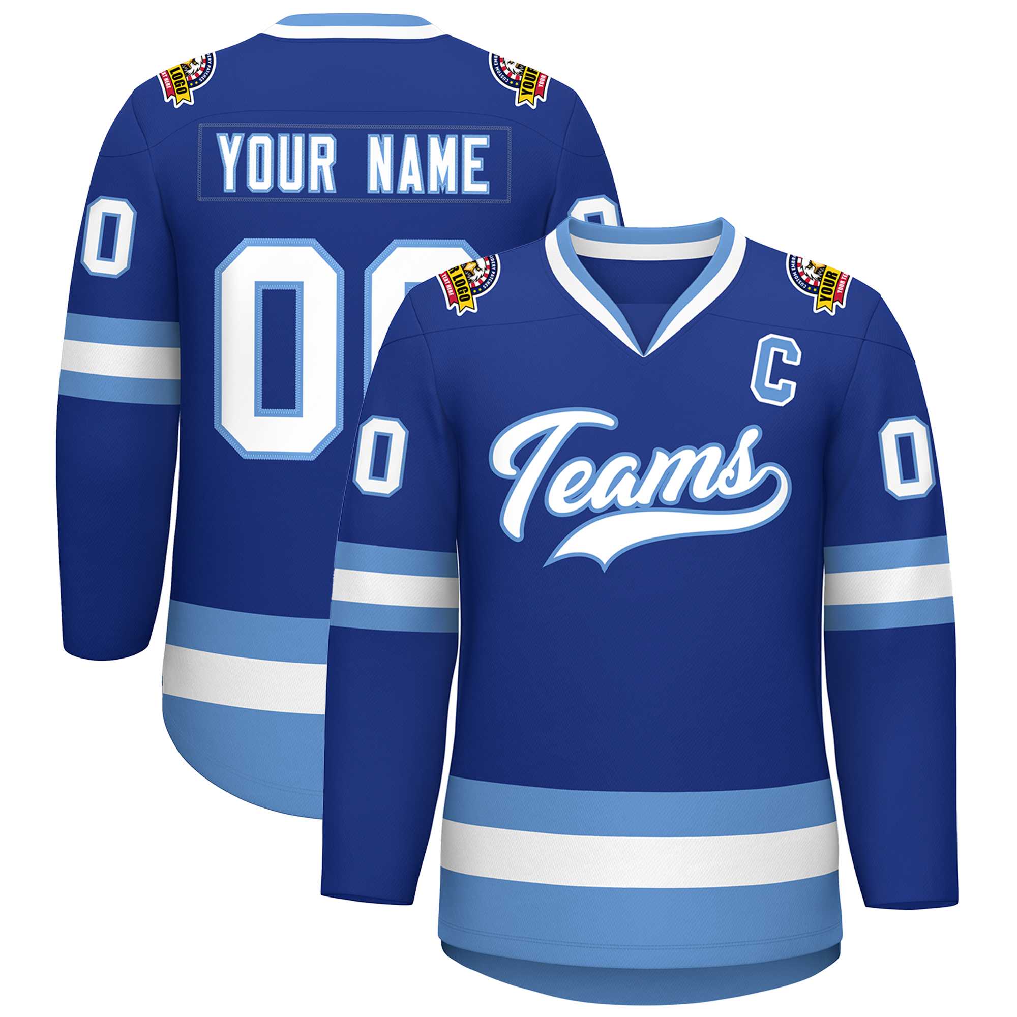 Custom Royal White-Light Blue Classic Style Hockey Jersey | KXKSHOP