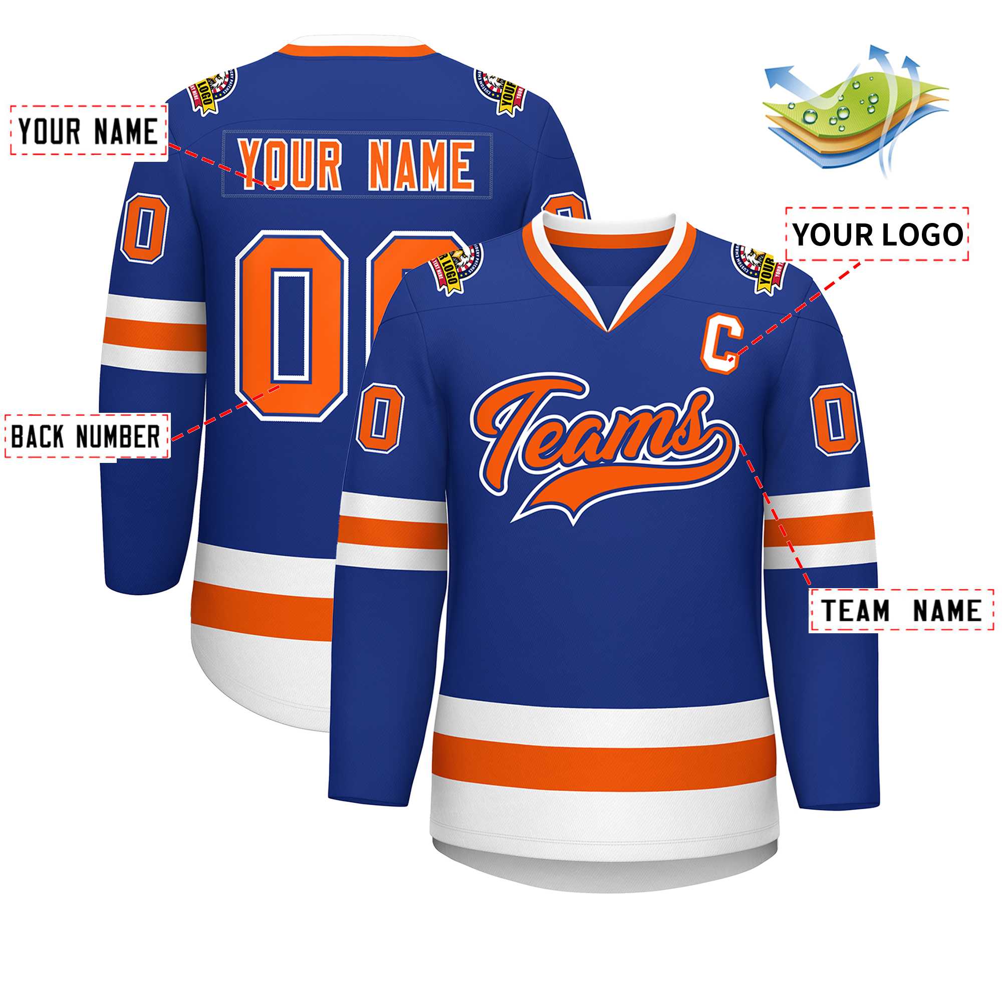 Custom Royal Orange Royal-White Classic Style Hockey Jersey | KXKSHOP