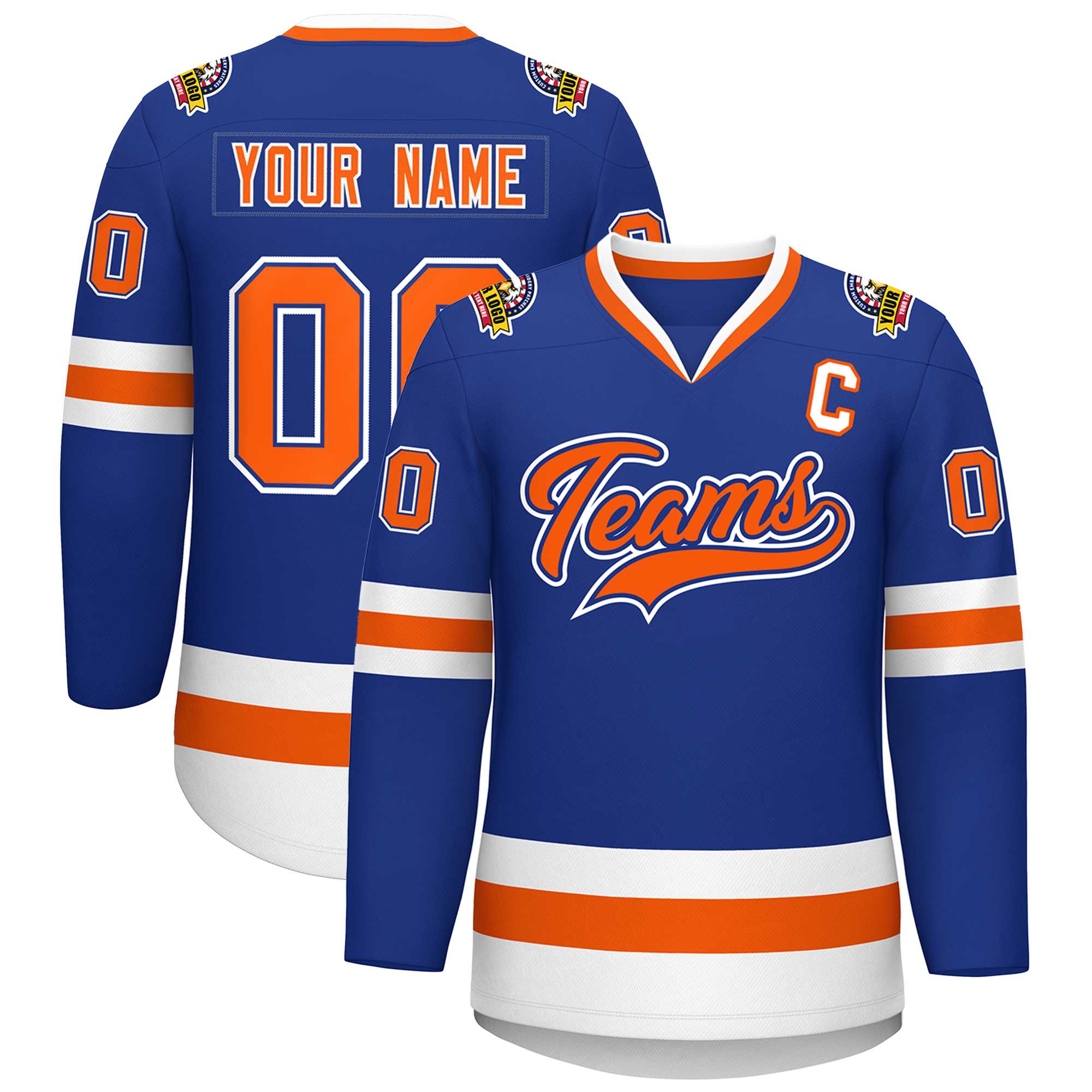 Custom Royal Orange Royal-White Classic Style Hockey Jersey | KXKSHOP