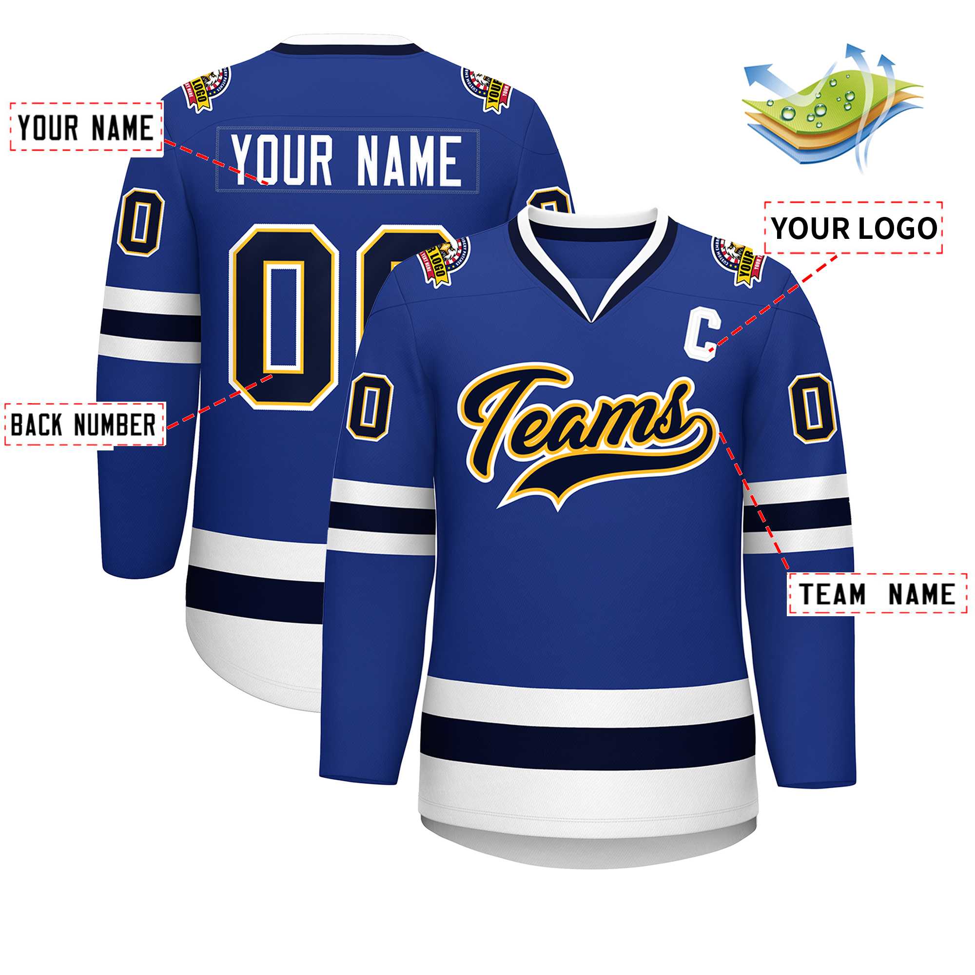 Custom Royal Navy Gold-White Classic Style Hockey Jersey | KXKSHOP