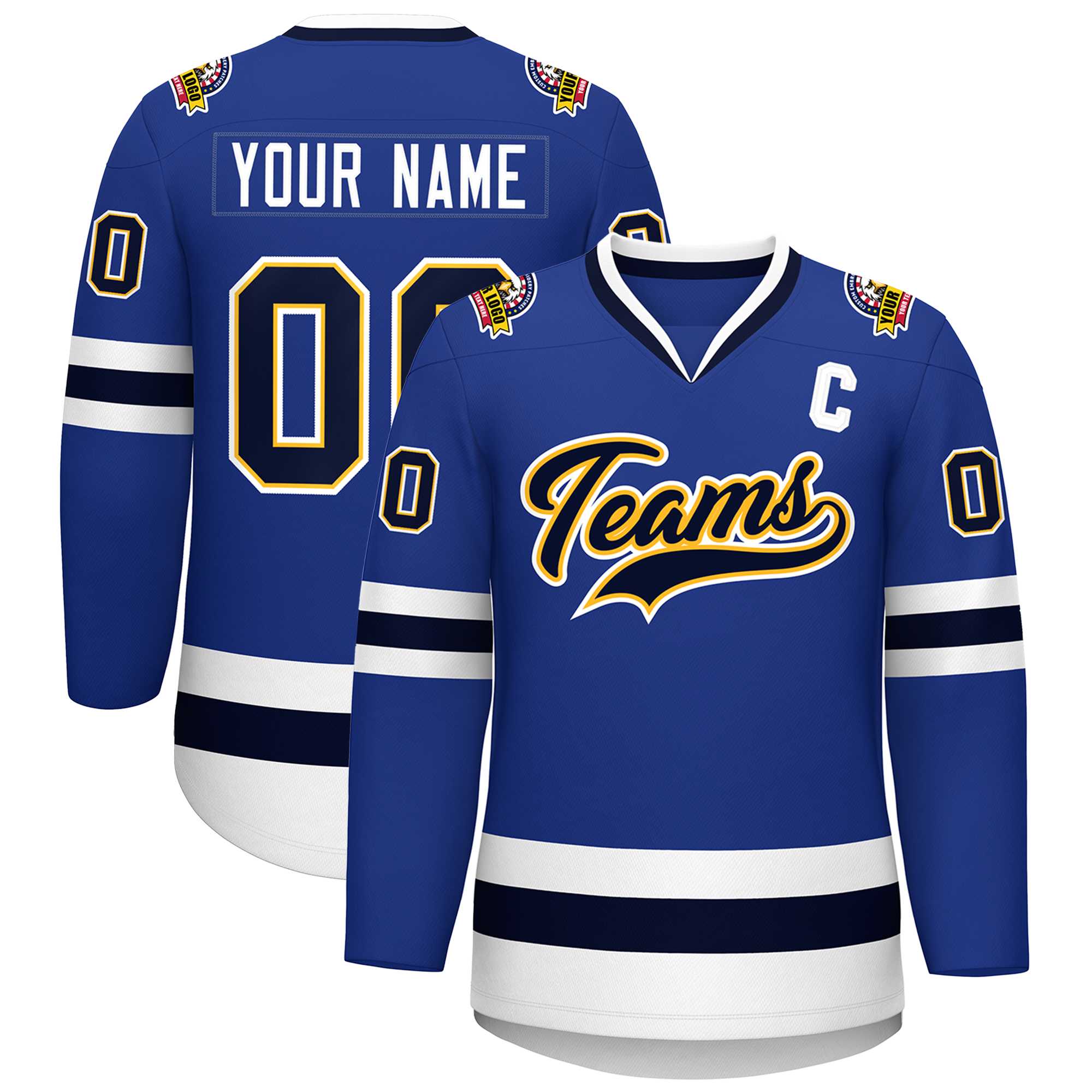 Custom Royal Navy Gold-White Classic Style Hockey Jersey | KXKSHOP