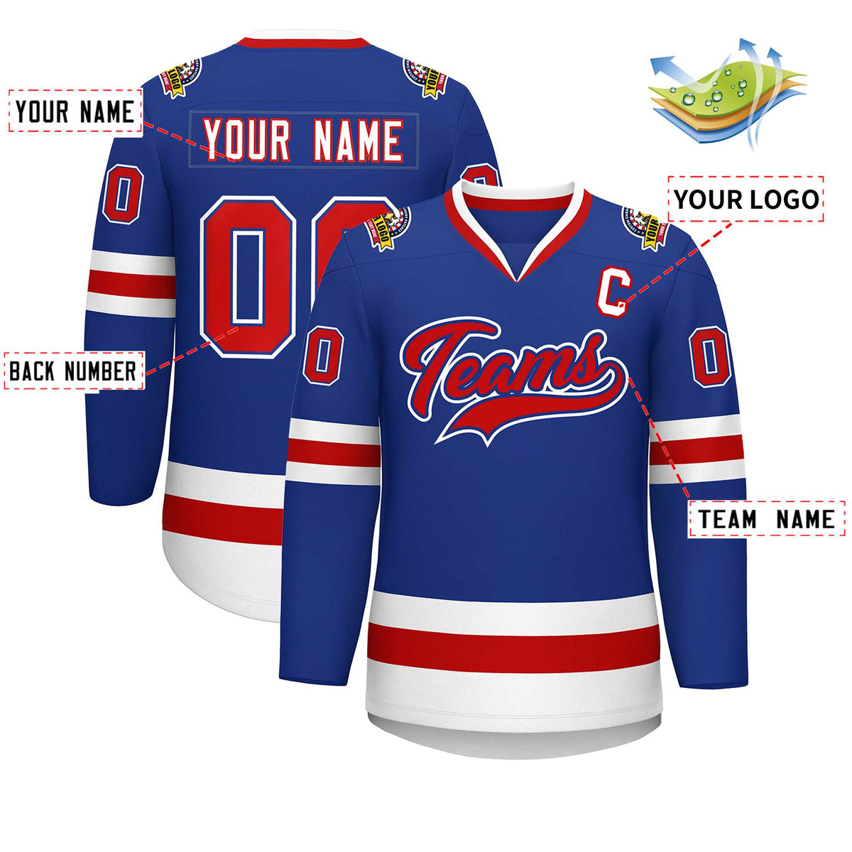 Custom Royal Red Royal-White Classic Style Hockey Jersey | KXKSHOP