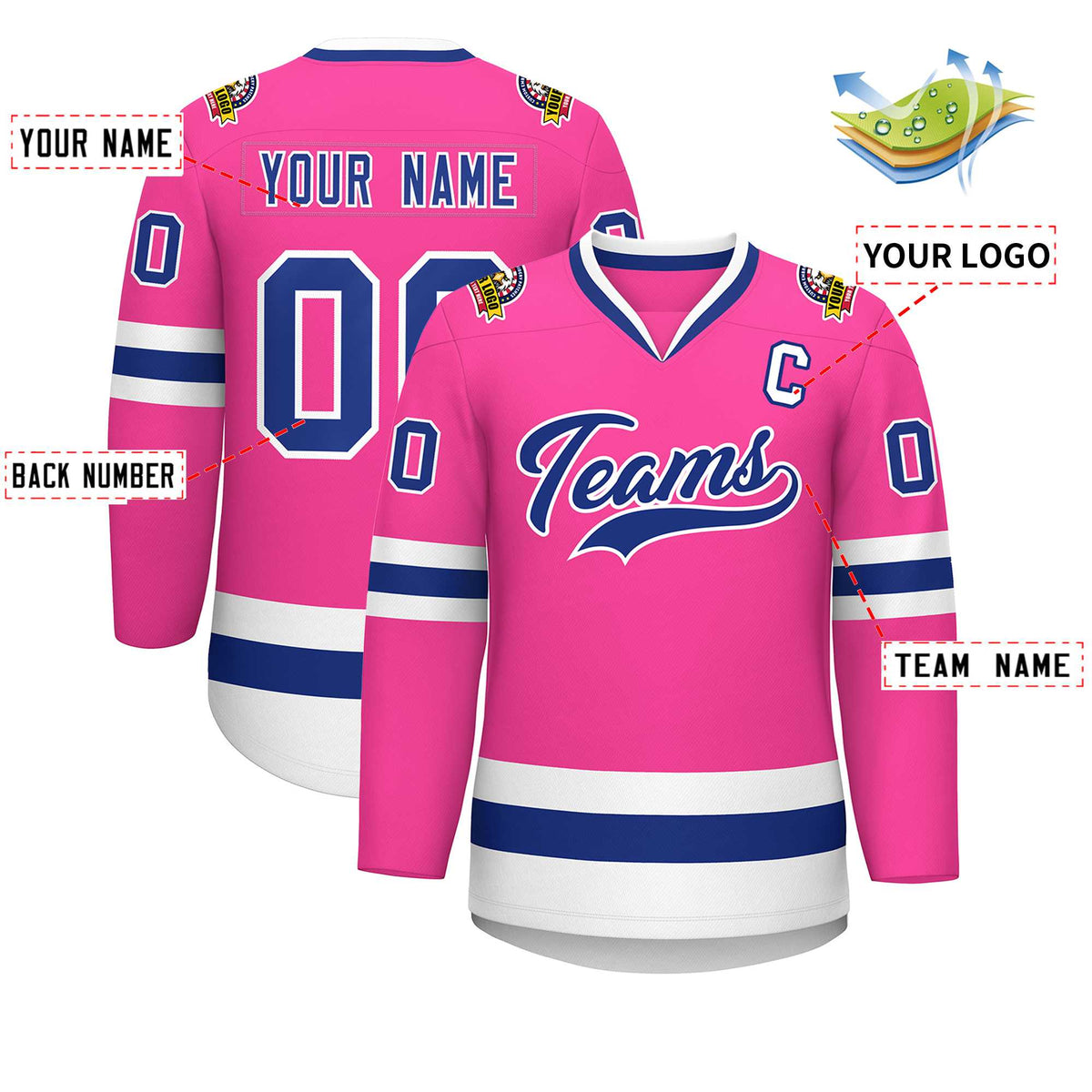 Custom Pink Royal-White Classic Style Hockey Jersey | KXKSHOP