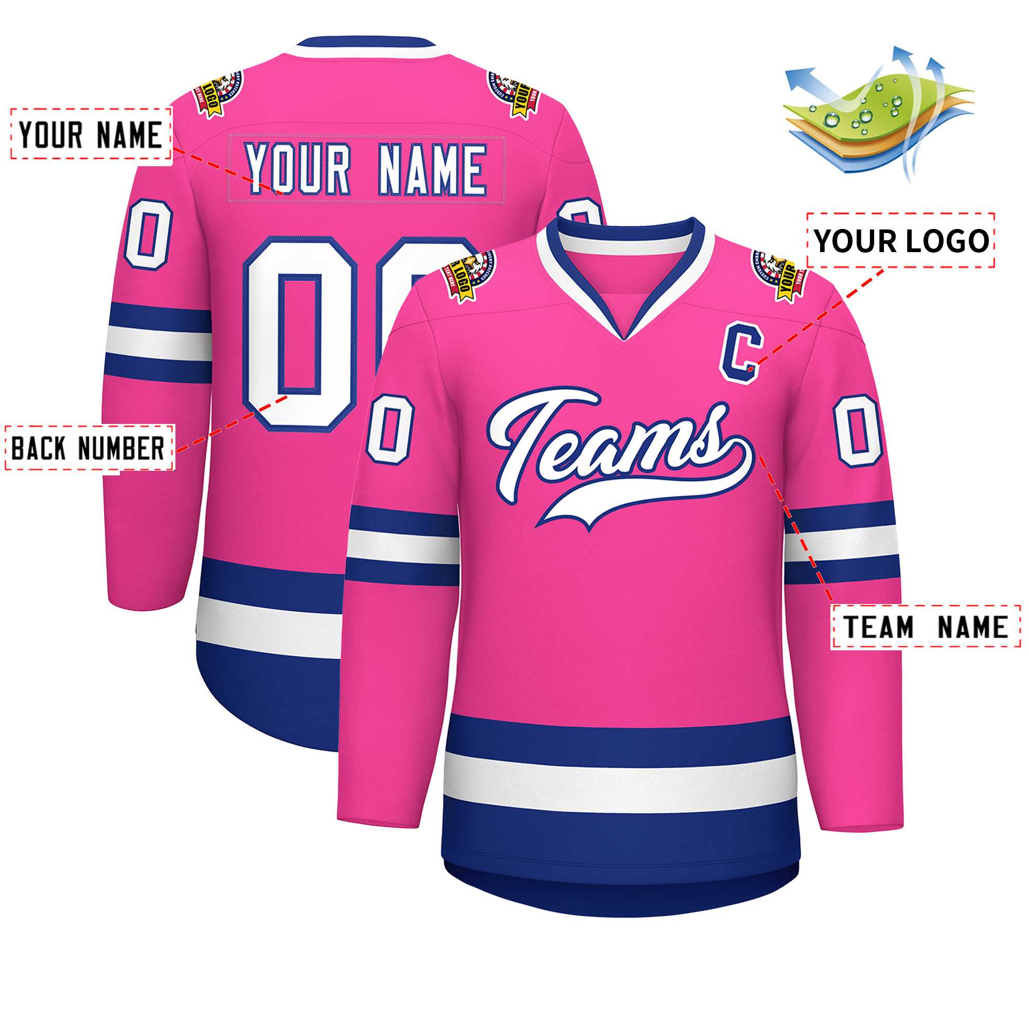 Custom Pink White-Royal Classic Style Hockey Jersey | KXKSHOP