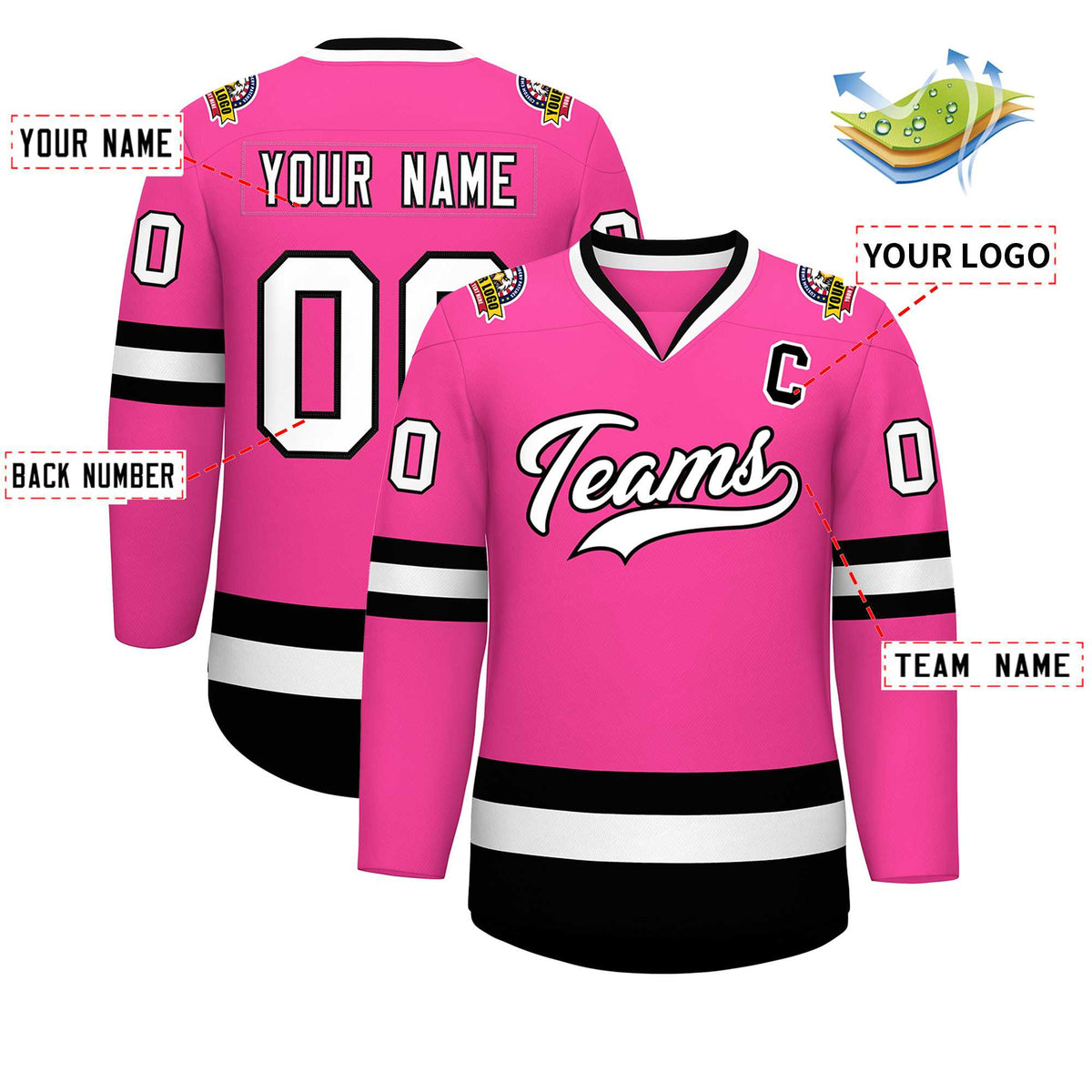 Custom Pink White-Black Classic Style Hockey Jersey | KXKSHOP