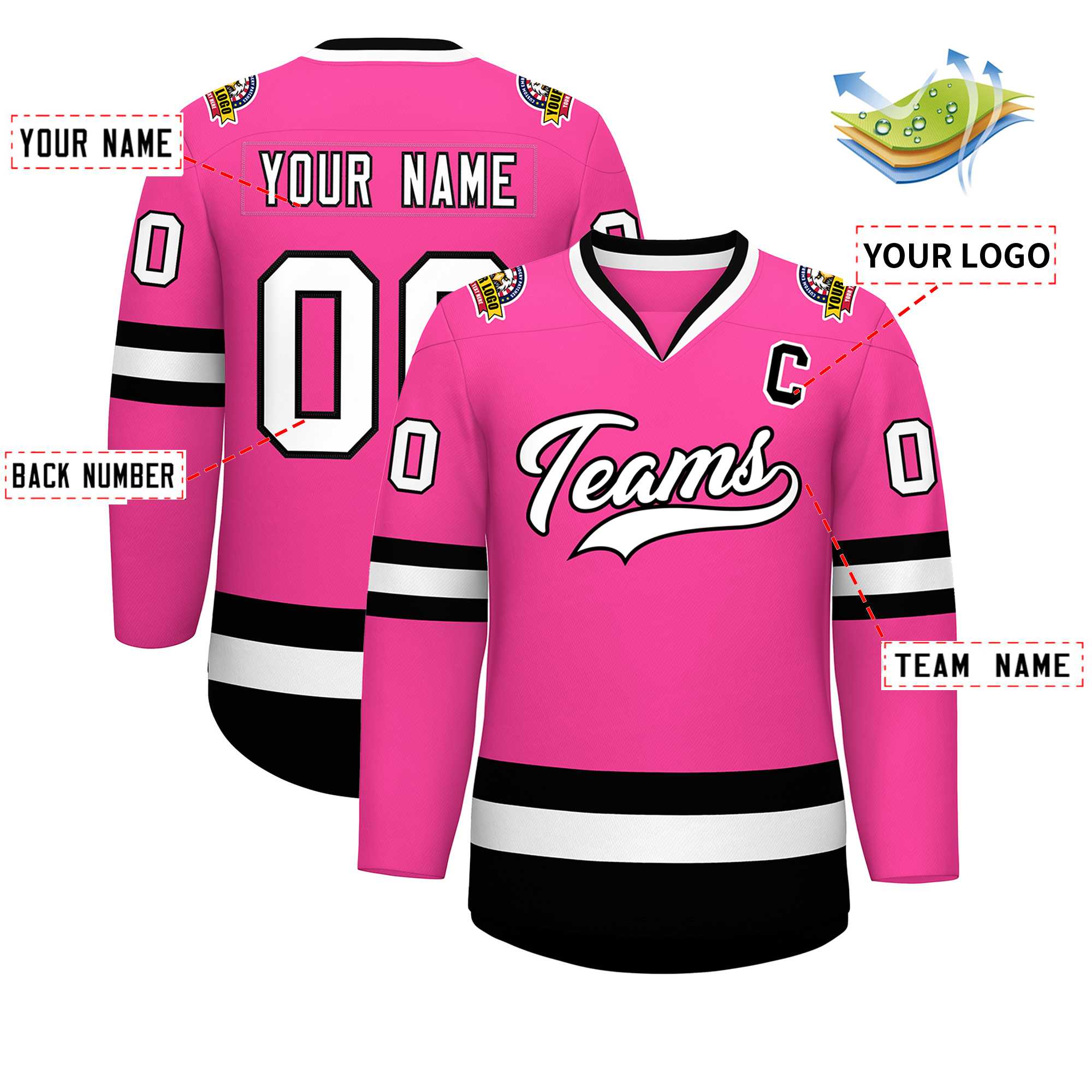 Custom Pink White-Black Classic Style Hockey Jersey | KXKSHOP