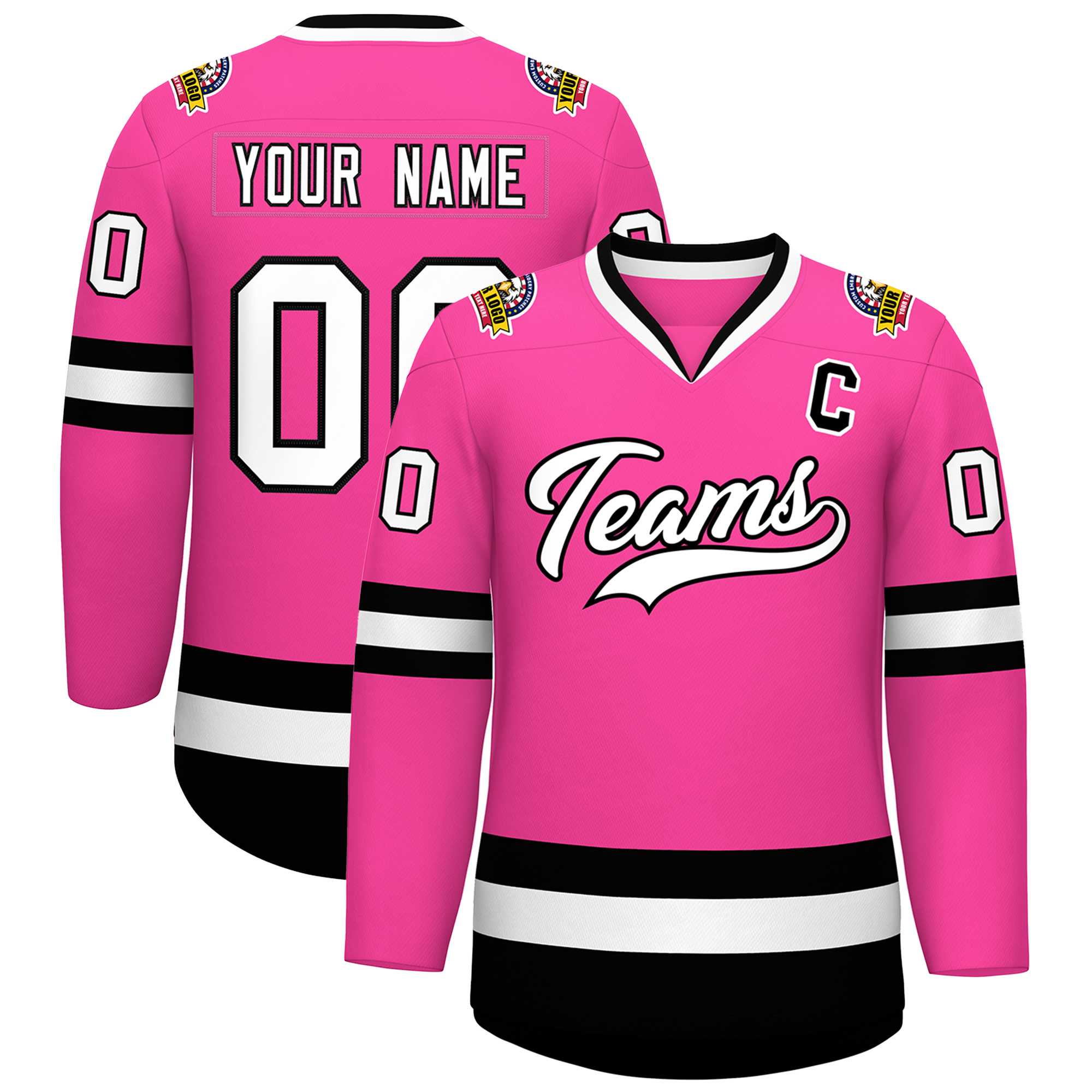 Custom Pink White-Black Classic Style Hockey Jersey | KXKSHOP