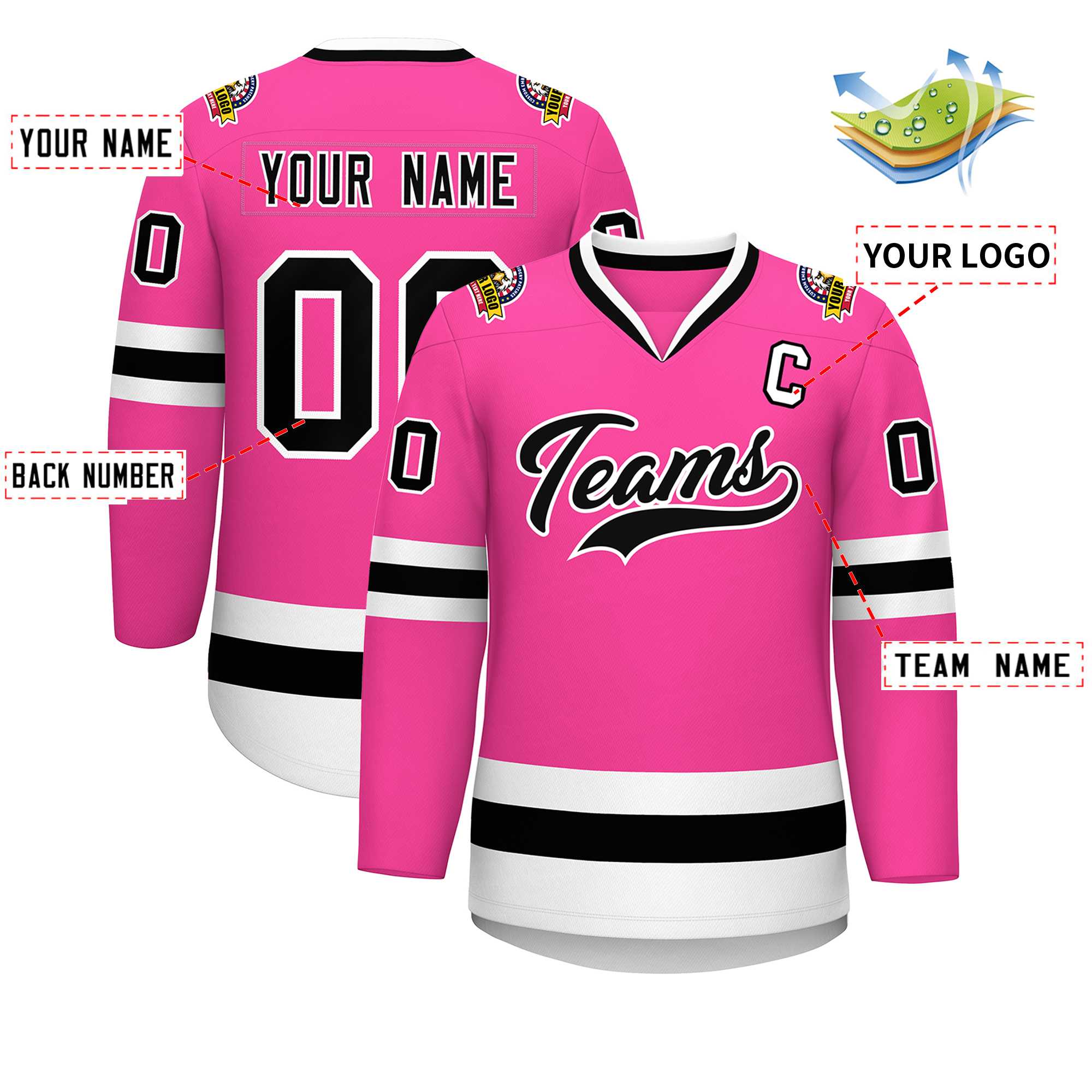 Custom Pink Black-White Classic Style Hockey Jersey | KXKSHOP
