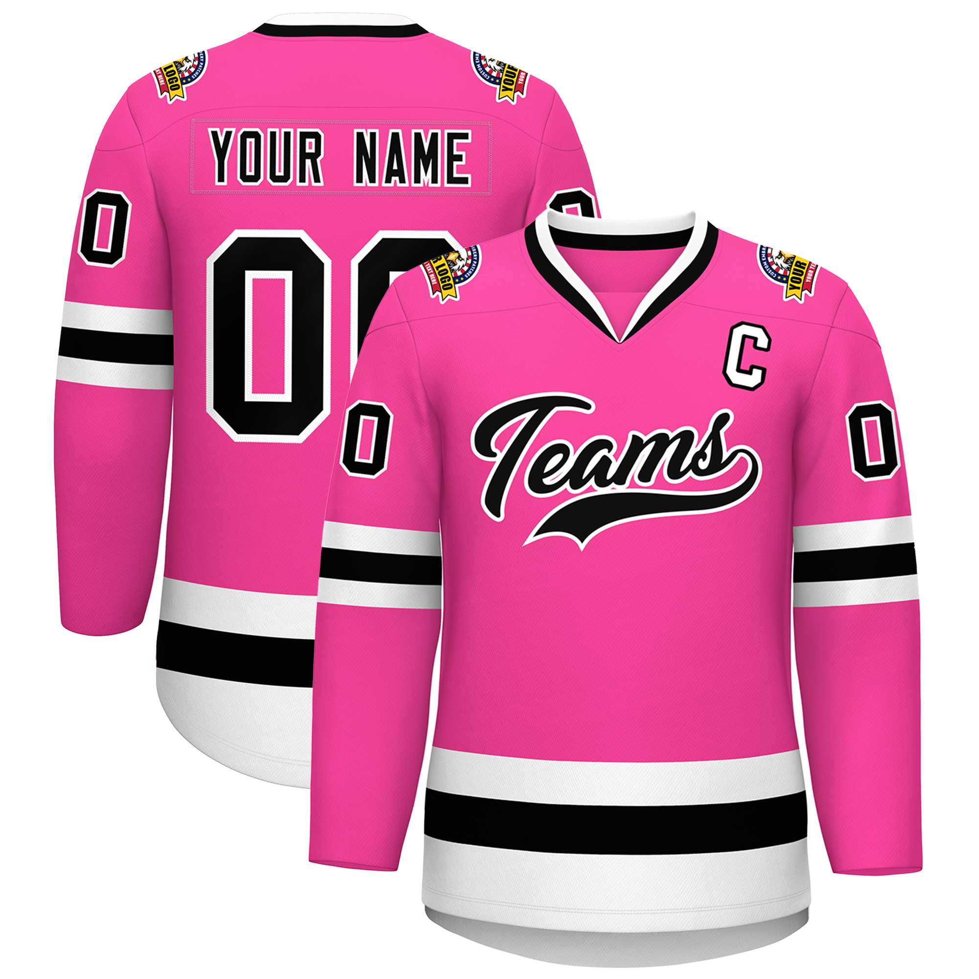 Custom Pink Black-White Classic Style Hockey Jersey | KXKSHOP