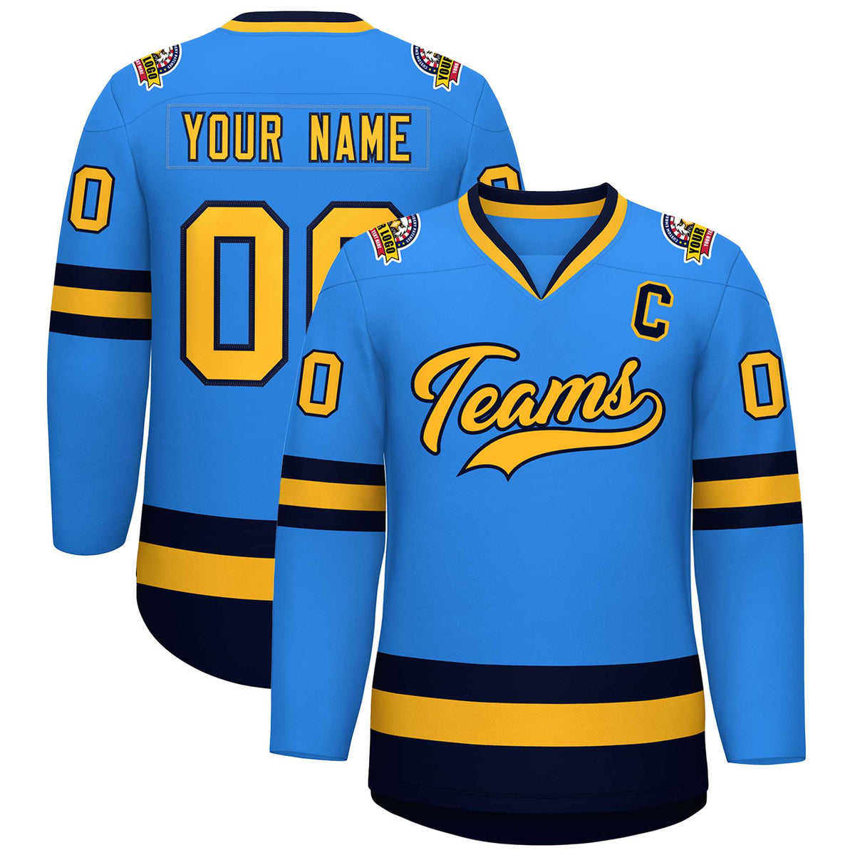 Custom Powder Blue Gold-Navy Classic Style Hockey Jersey | KXKSHOP