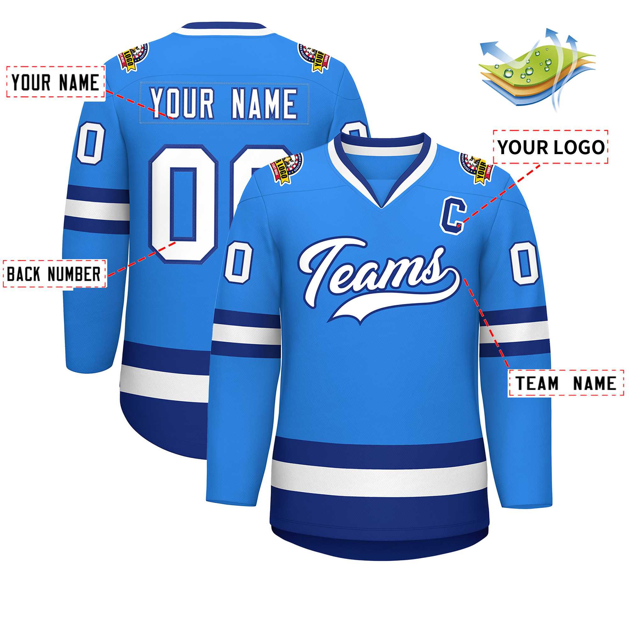 Custom Powder Blue White-Royal Classic Style Hockey Jersey | KXKSHOP