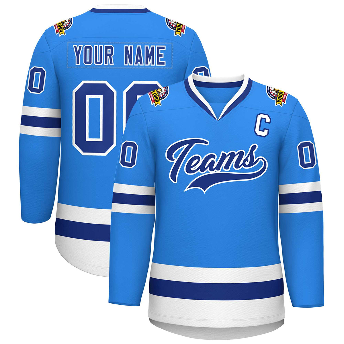 Custom Powder Blue Royal-White Classic Style Hockey Jersey | KXKSHOP