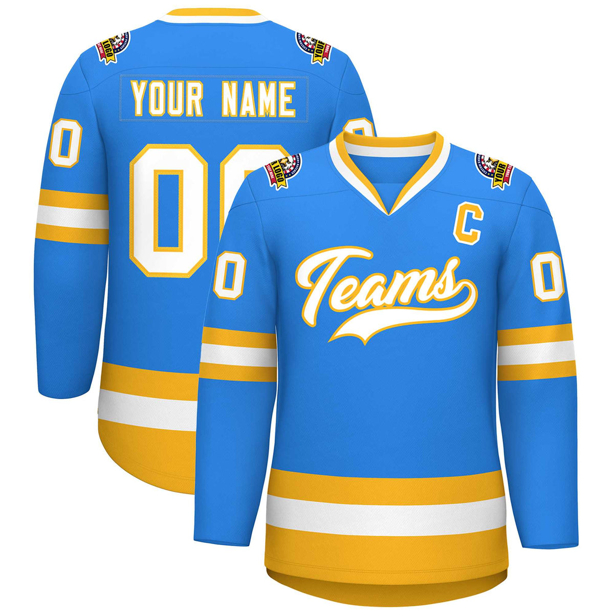 Custom Powder Blue White-Gold Classic Style Hockey Jersey | KXKSHOP