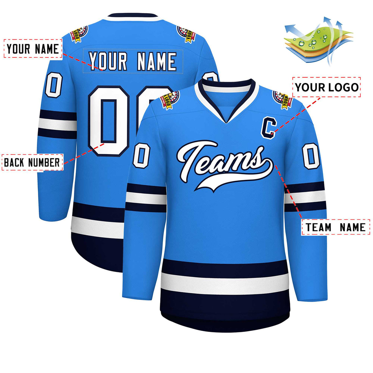 Custom Powder Blue White-Navy Classic Style Hockey Jersey | KXKSHOP