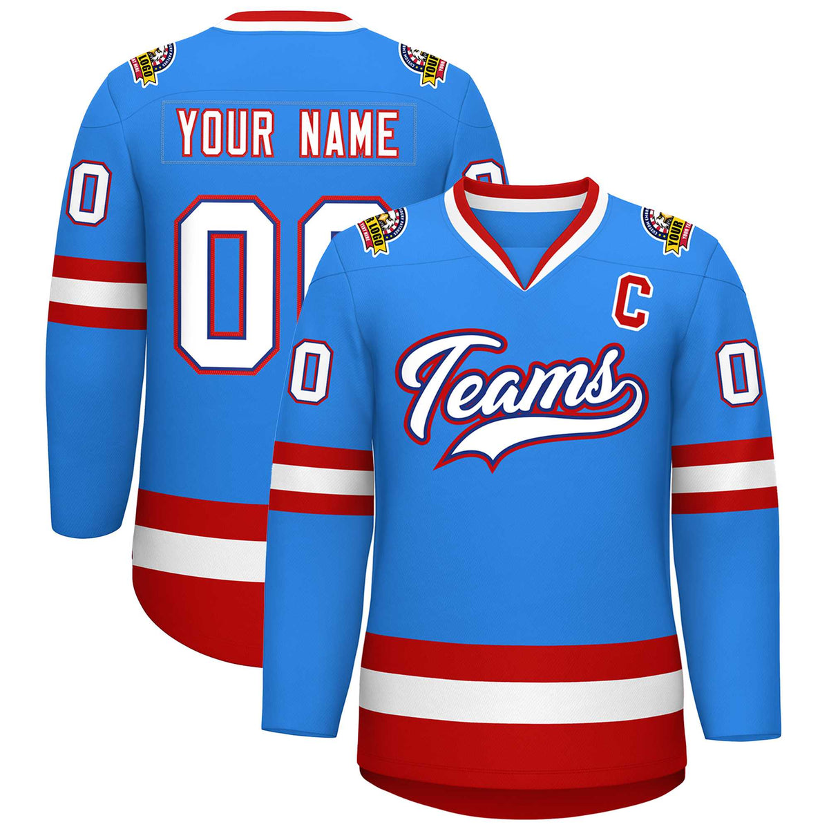 Custom Powder Blue White Royal-Red Classic Style Hockey Jersey | KXKSHOP