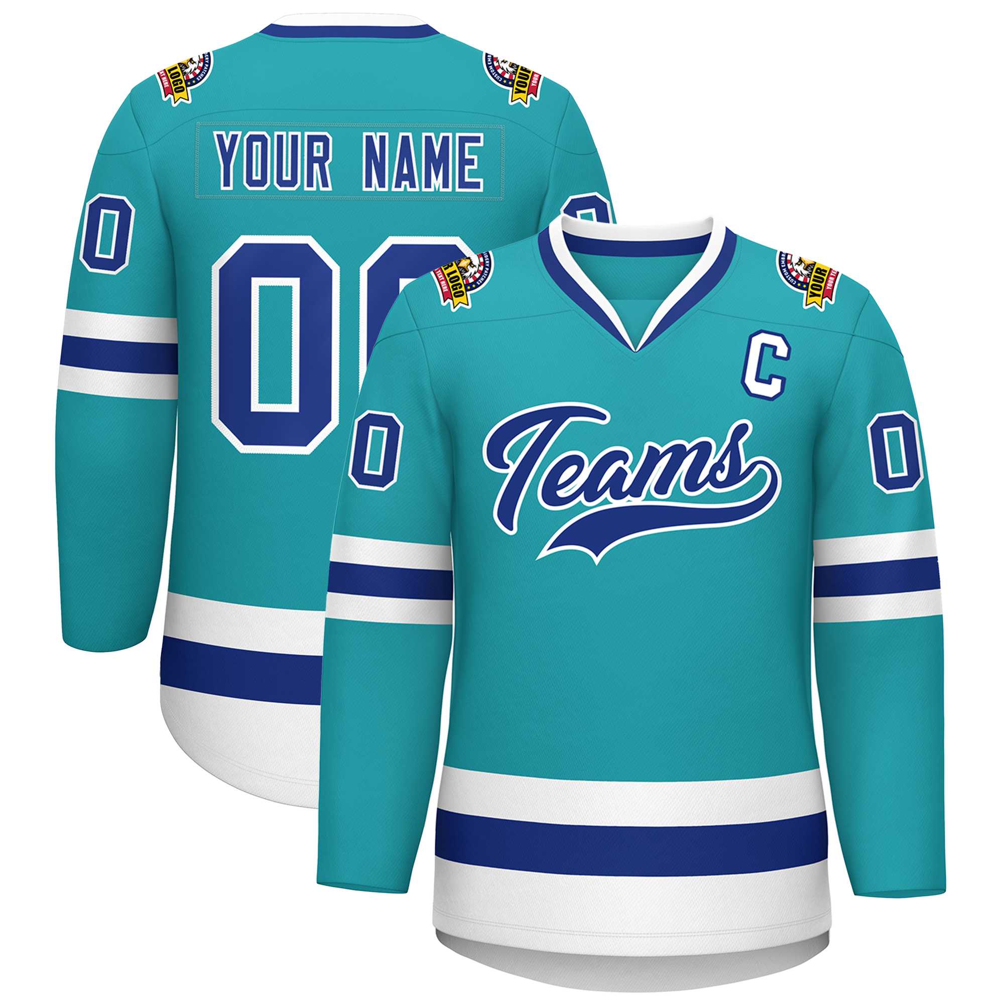 Custom Aqua Royal-White Classic Style Hockey Jersey | KXKSHOP