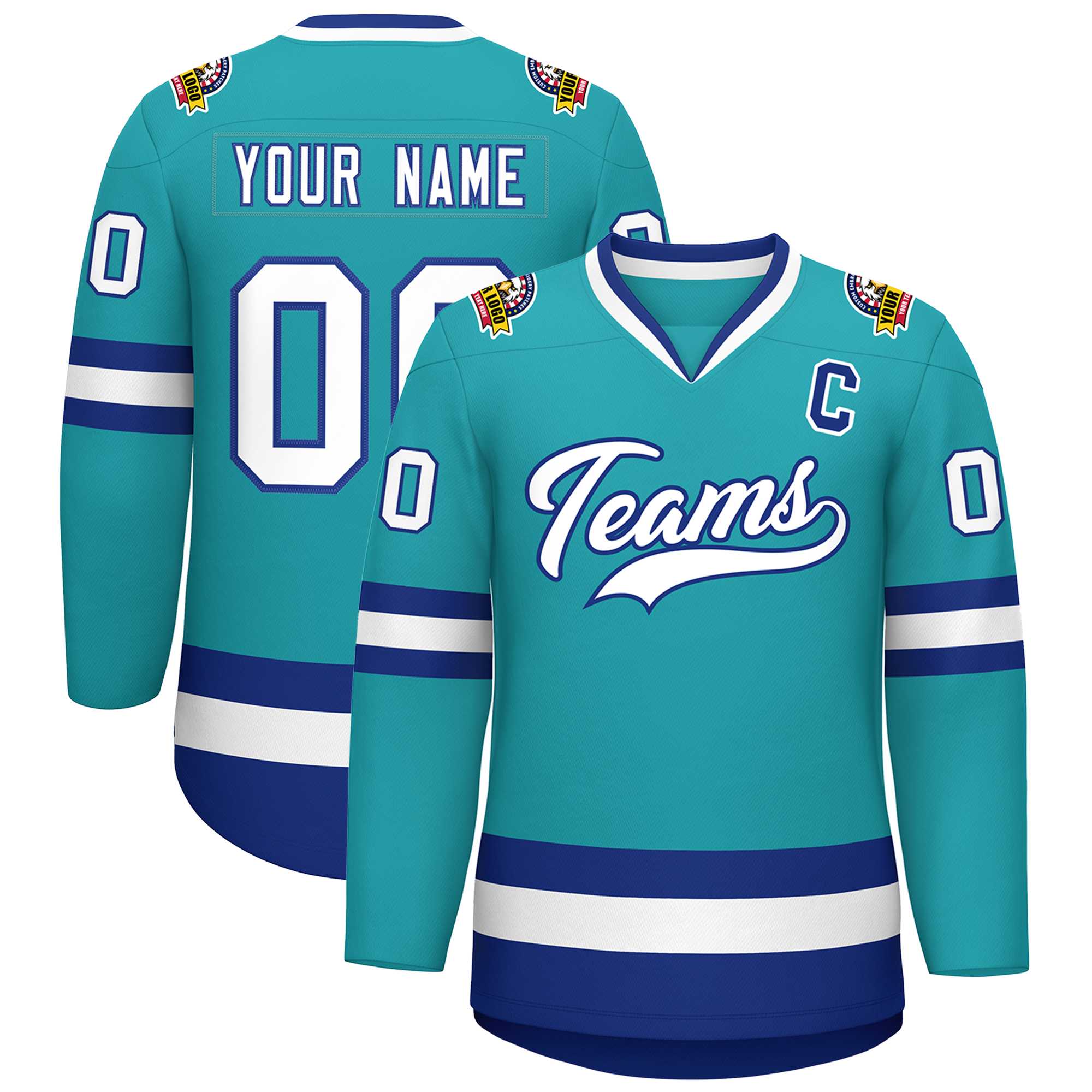 Custom Aqua White-Royal Classic Style Hockey Jersey | KXKSHOP