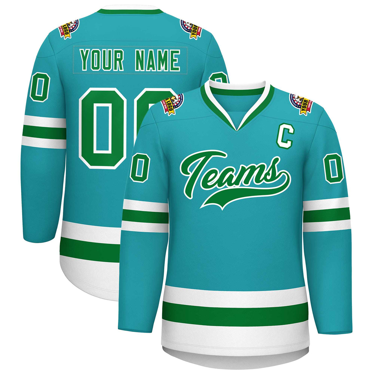 Custom Aqua Kelly Green-White Classic Style Hockey Jersey | KXKSHOP