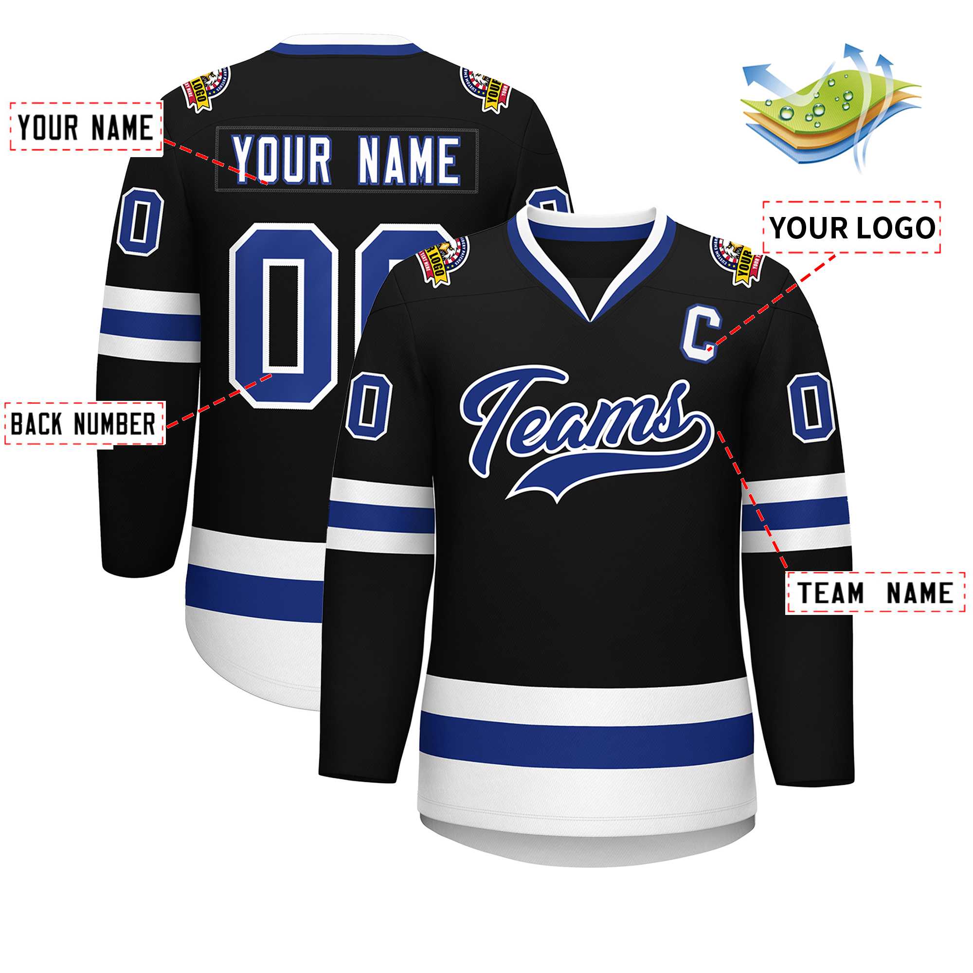 Custom Black Royal-White Classic Style Hockey Jersey | KXKSHOP