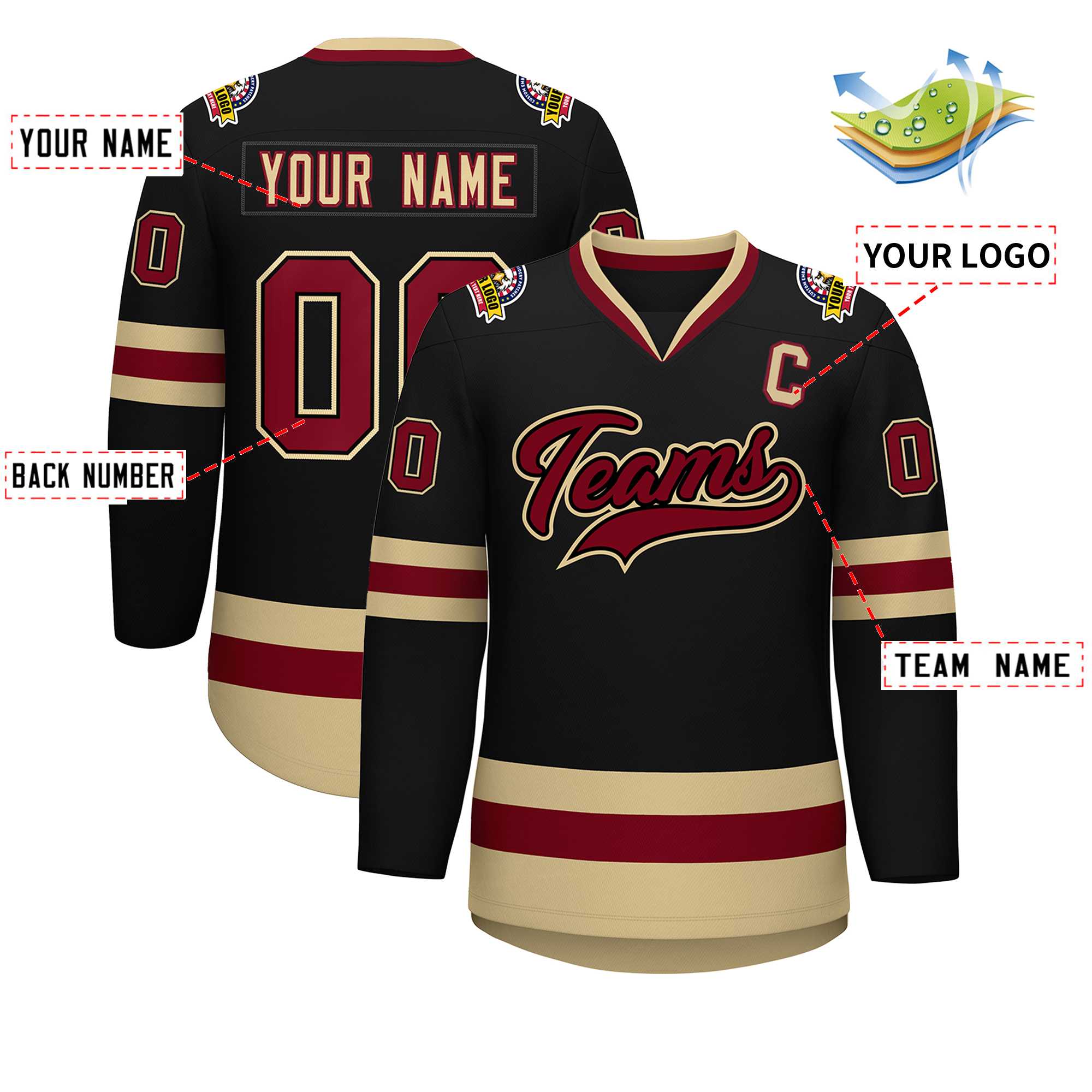 Custom Black Crimson-Black Classic Style Hockey Jersey | KXKSHOP