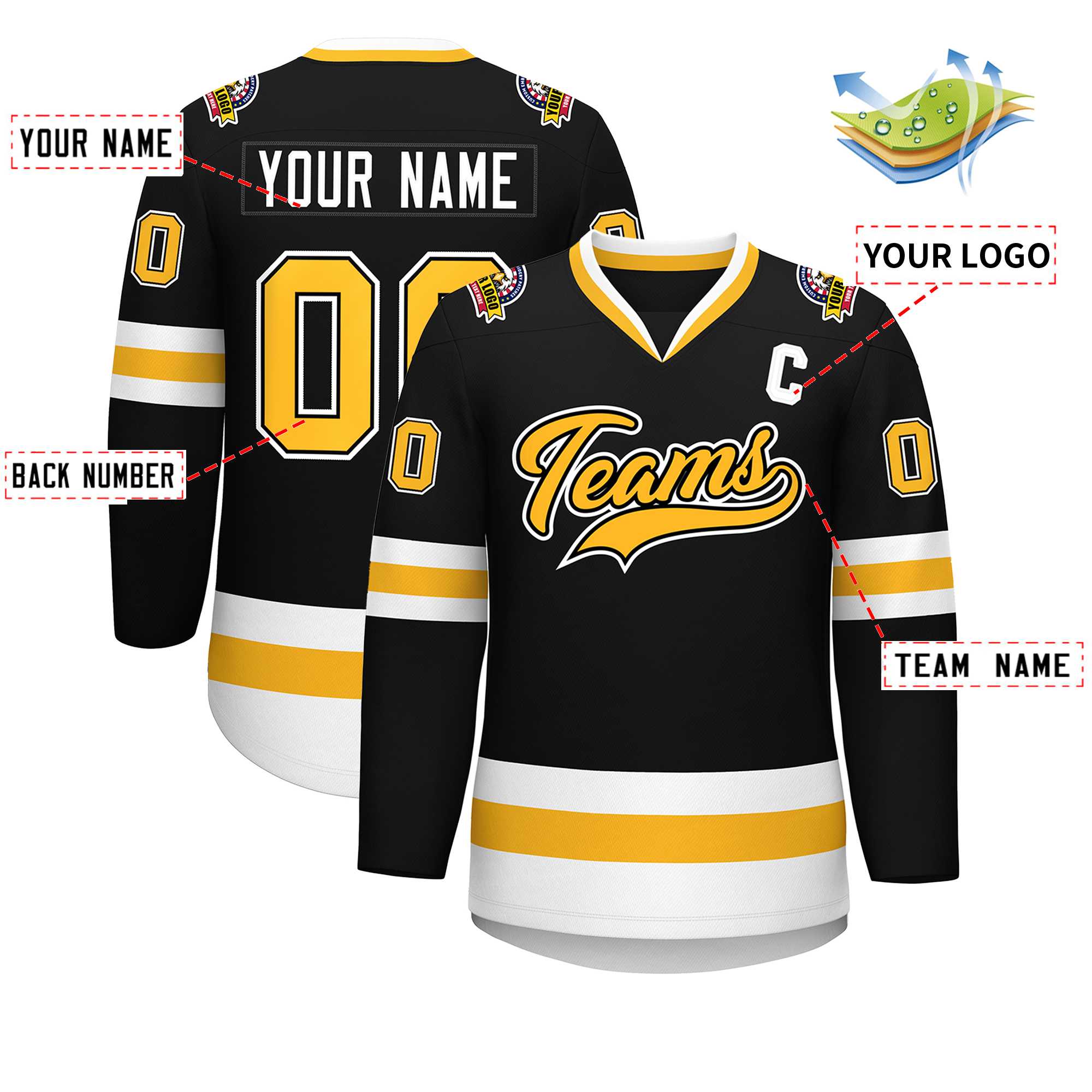Custom Black Gold Black-White Classic Style Hockey Jersey | KXKSHOP