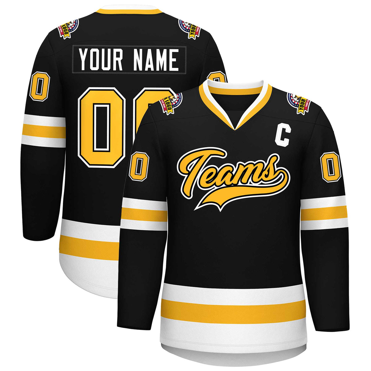 Custom Black Gold Black-White Classic Style Hockey Jersey | KXKSHOP