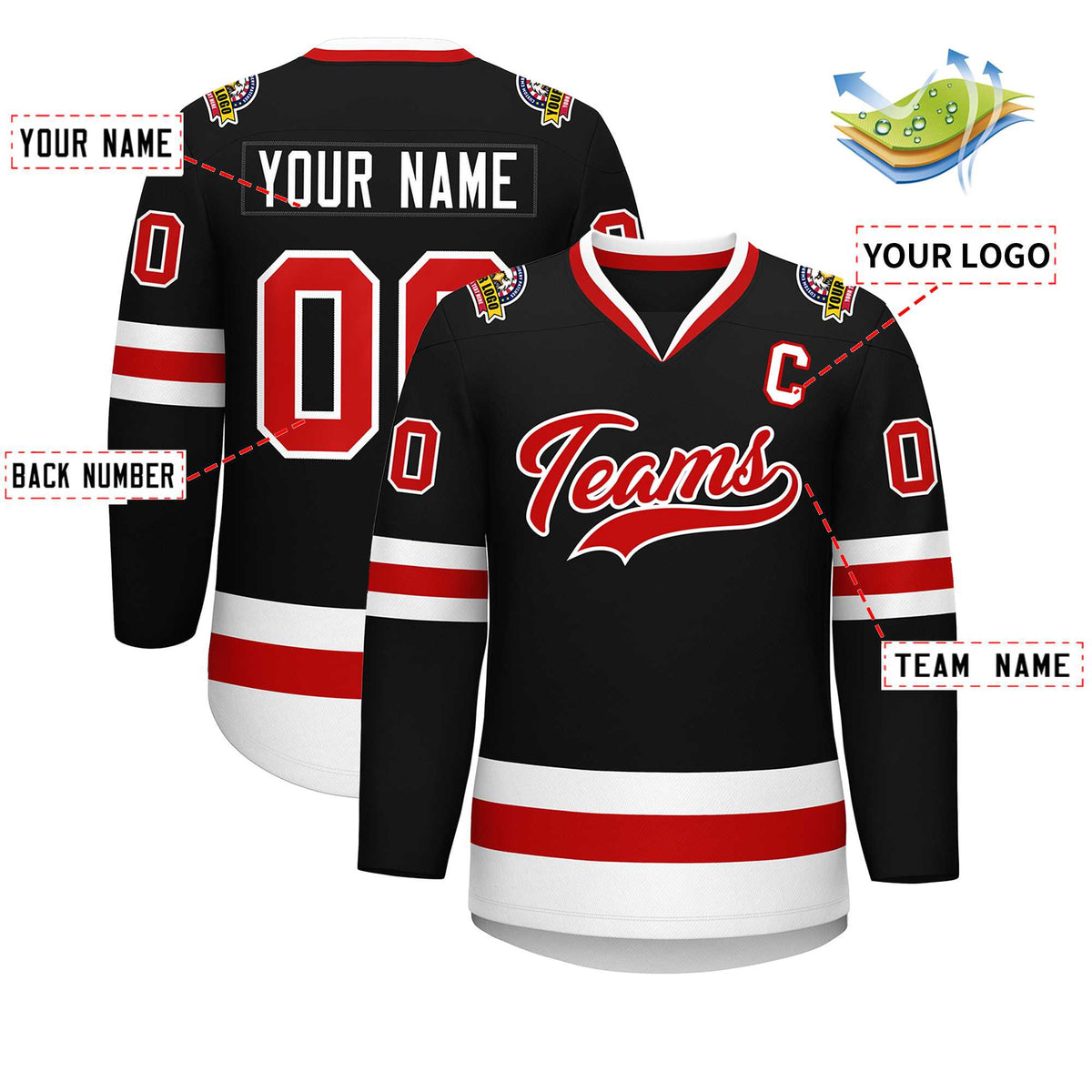 Custom Black Red-White Classic Style Hockey Jersey | KXKSHOP