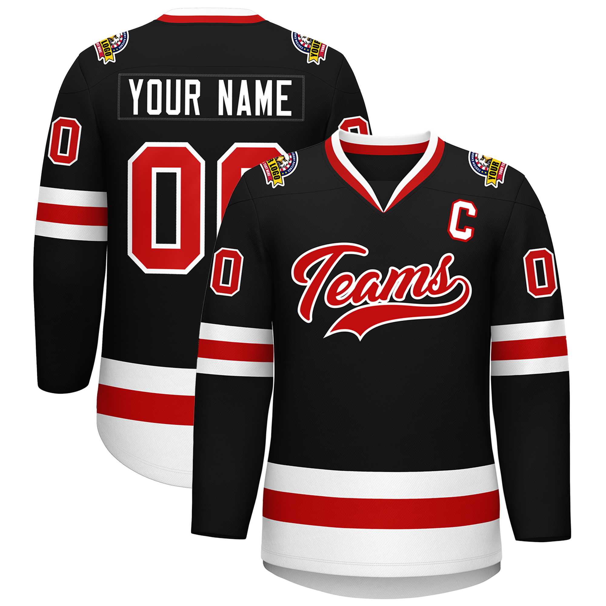 Custom Black Red-White Classic Style Hockey Jersey | KXKSHOP