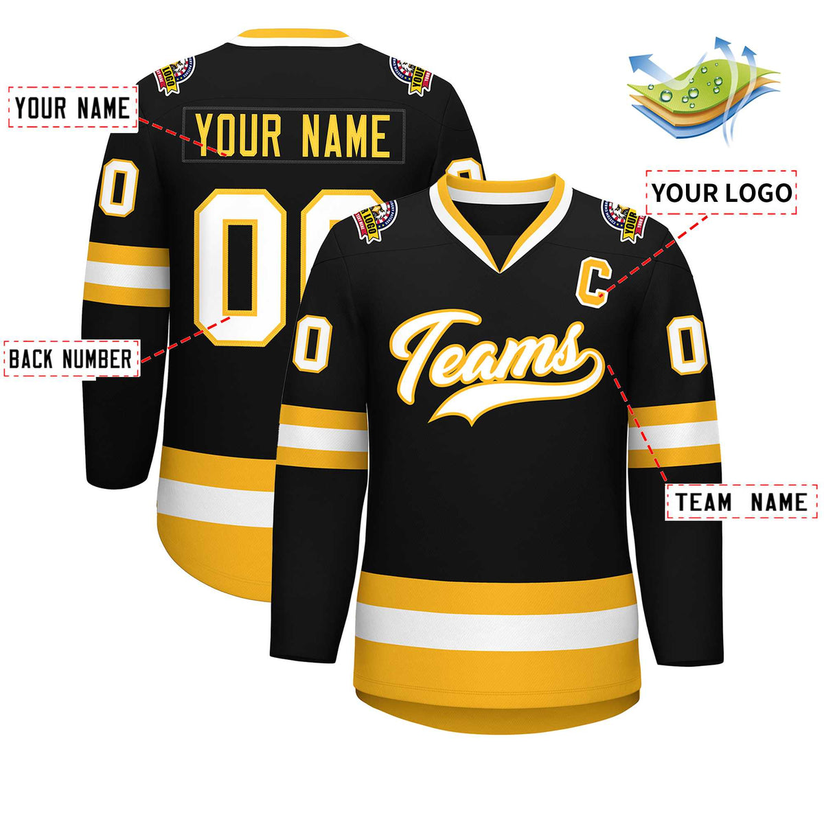Custom Black White-Gold Classic Style Hockey Jersey | KXKSHOP