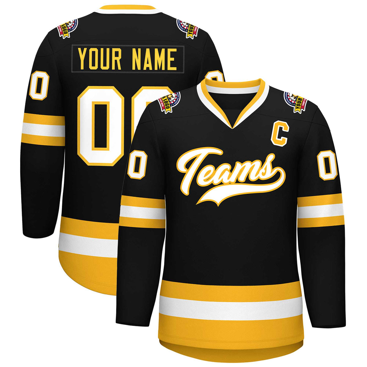 Custom Black White-Gold Classic Style Hockey Jersey | KXKSHOP