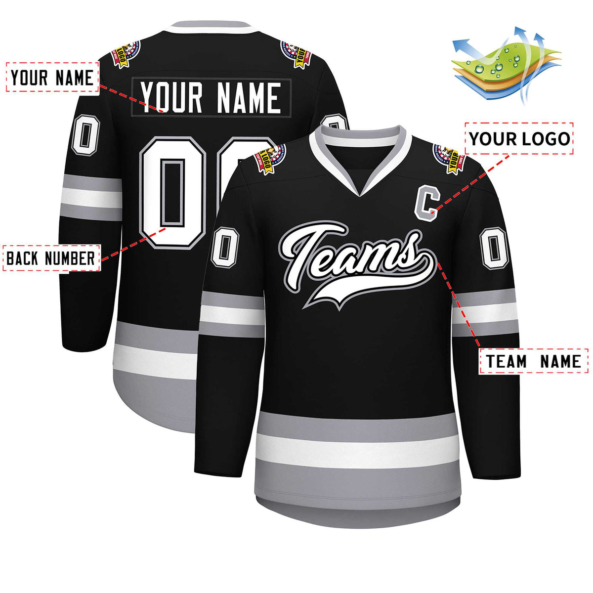 Custom Black White Black-Gray Classic Style Hockey Jersey | KXKSHOP