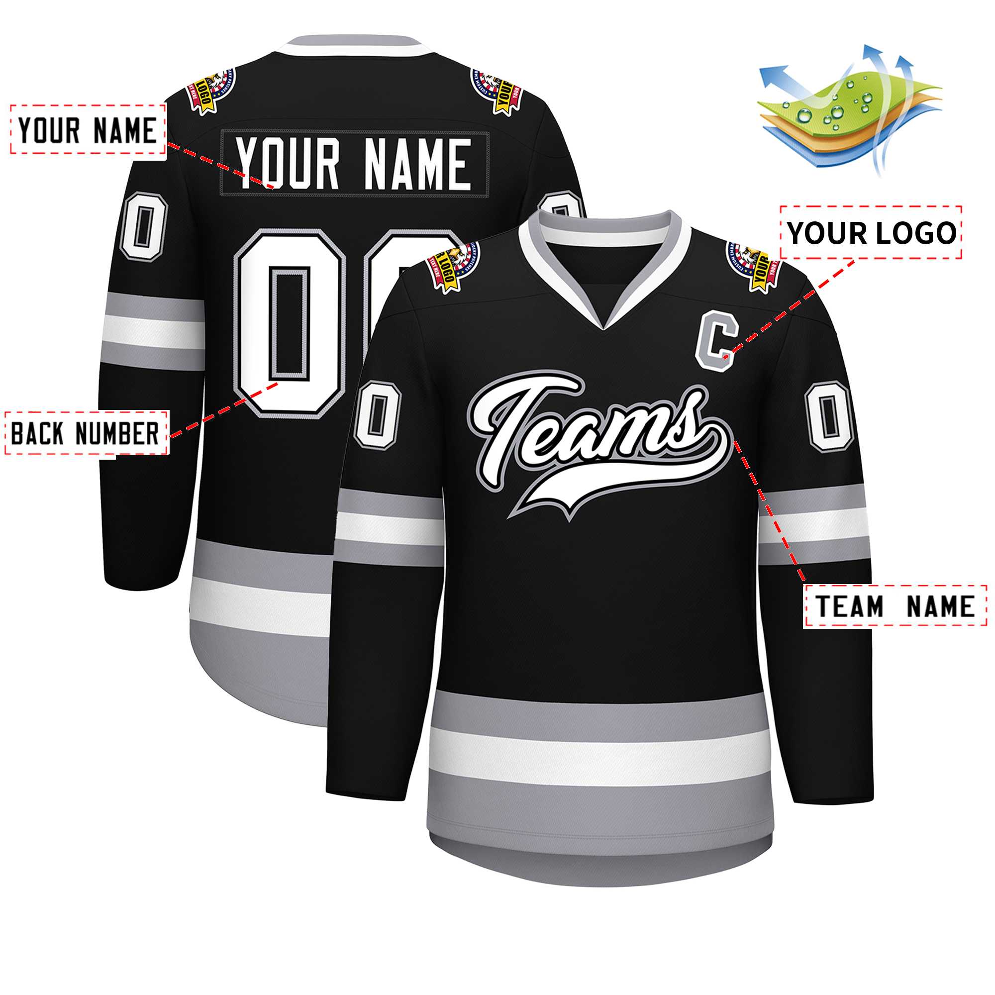 Custom Black White Black-Gray Classic Style Hockey Jersey | KXKSHOP