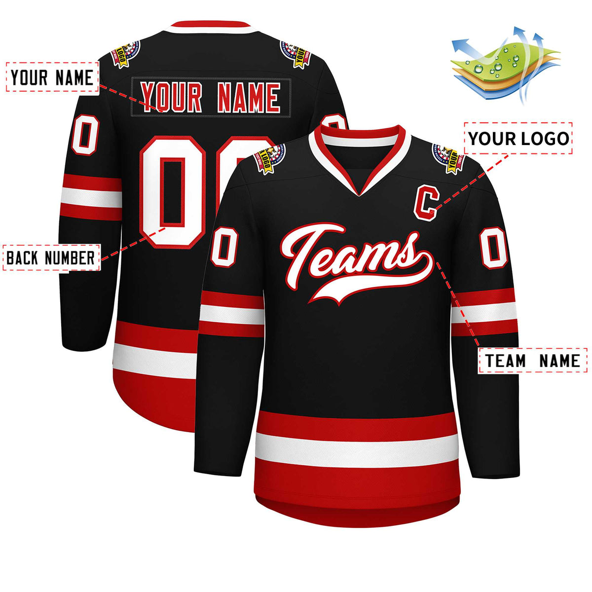 Custom Black White-Red Classic Style Hockey Jersey | KXKSHOP