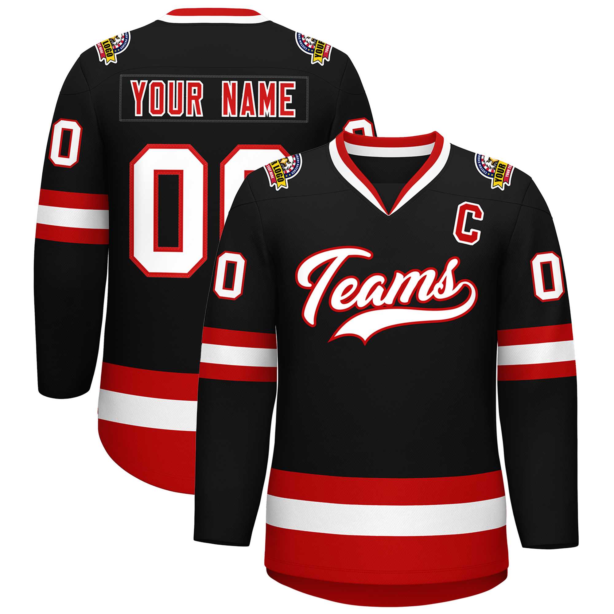 Custom Black White-Red Classic Style Hockey Jersey | KXKSHOP
