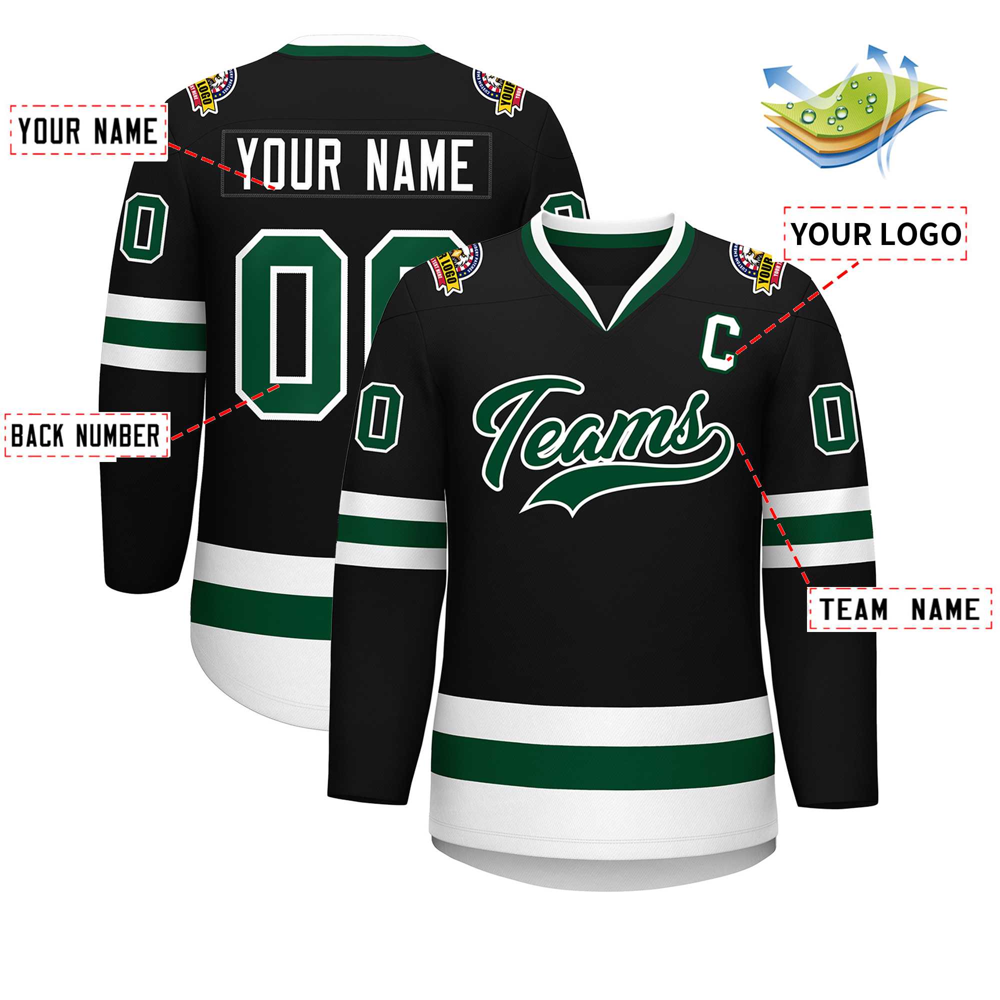 Custom Black Green-White Classic Style Hockey Jersey | KXKSHOP