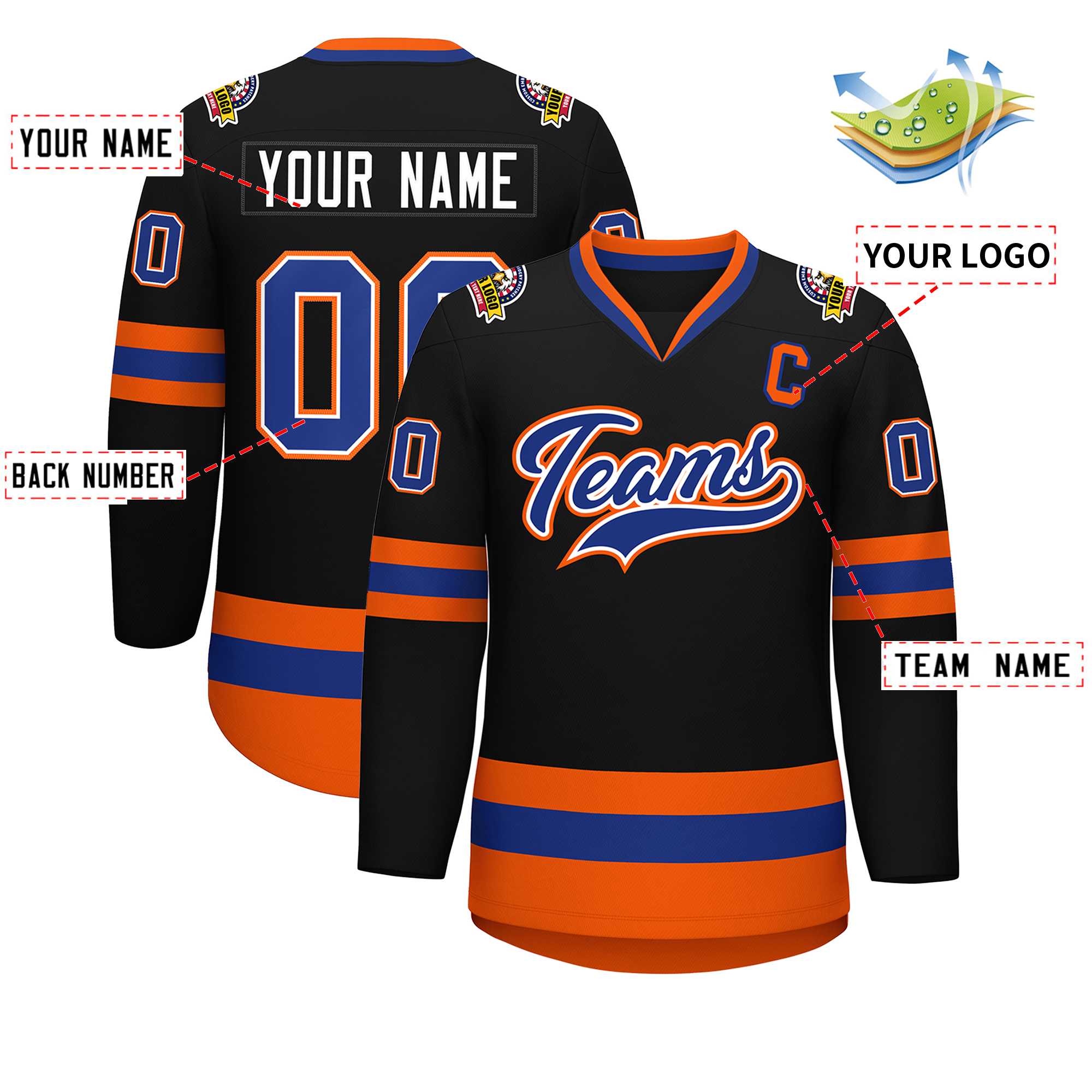Custom Black Royal White-Orange Classic Style Hockey Jersey | KXKSHOP